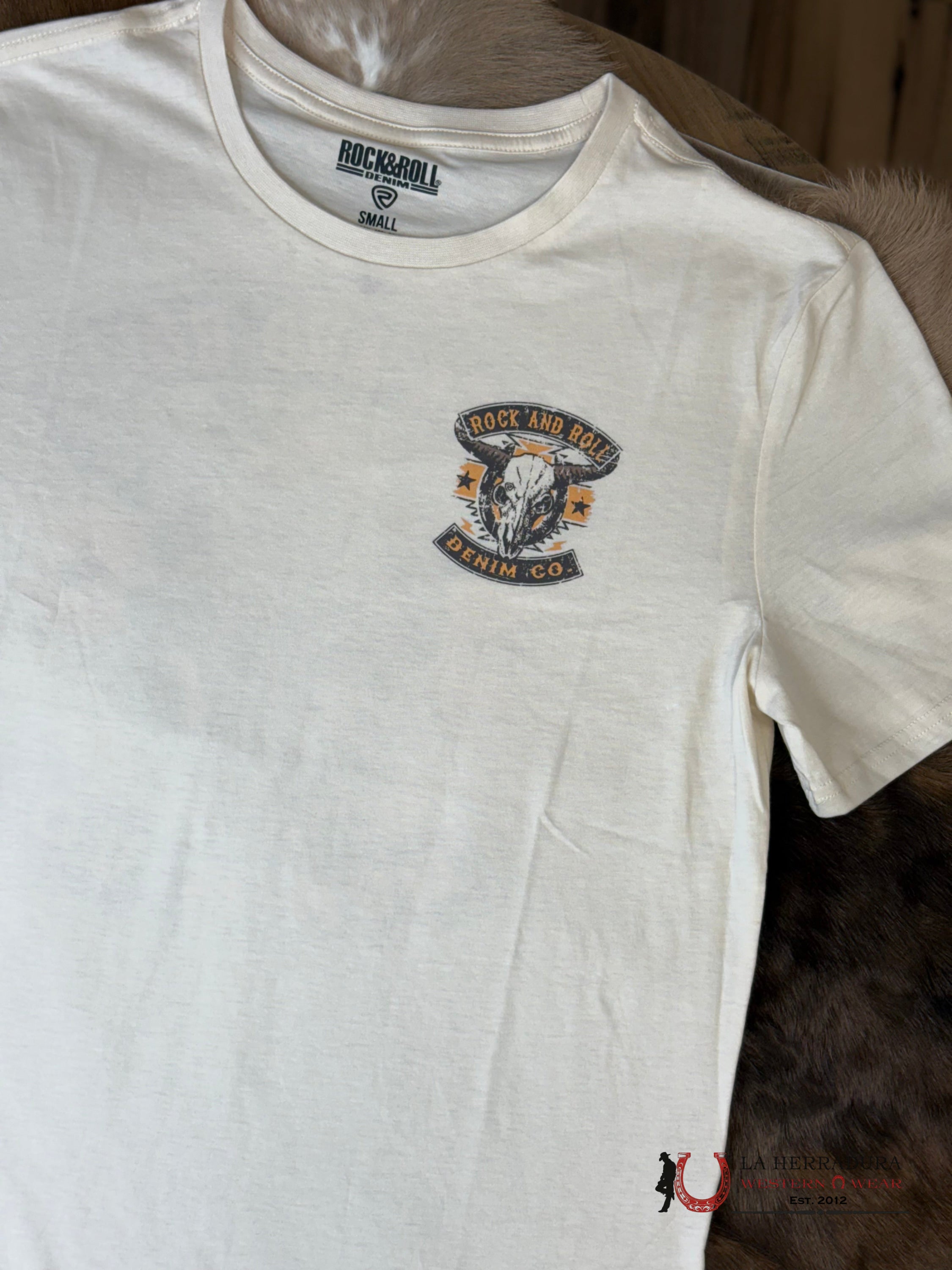 Rock&Roll Short Sleeve Natural Cream With Longhorn Skull Graphic Tee ROPA HOMBRES