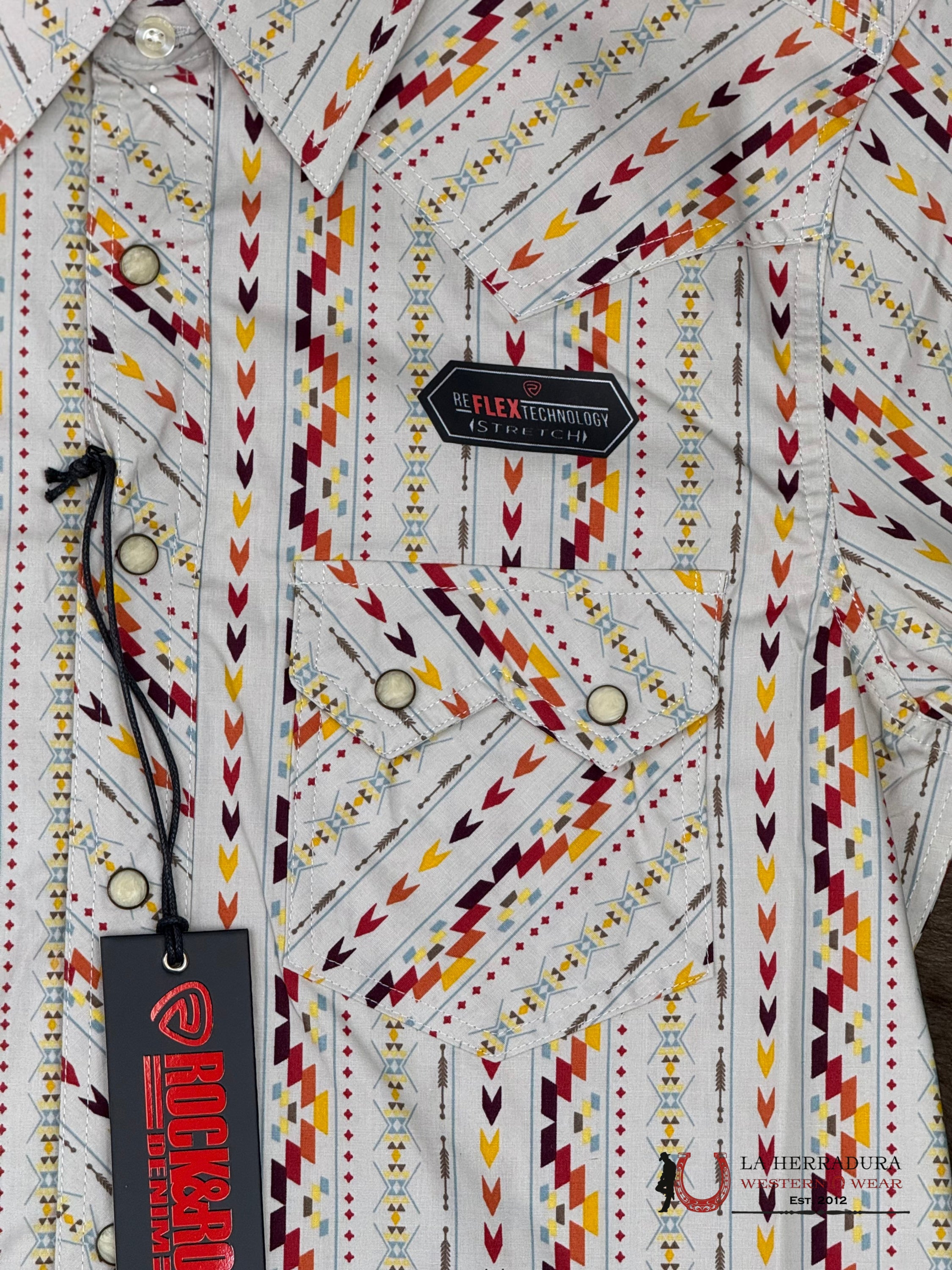 ROCK&ROLL SHORT SLEEVE SHIRT AZTEC STRIPE PRINT BUTTON UP - 5844 ROPA HOMBRES