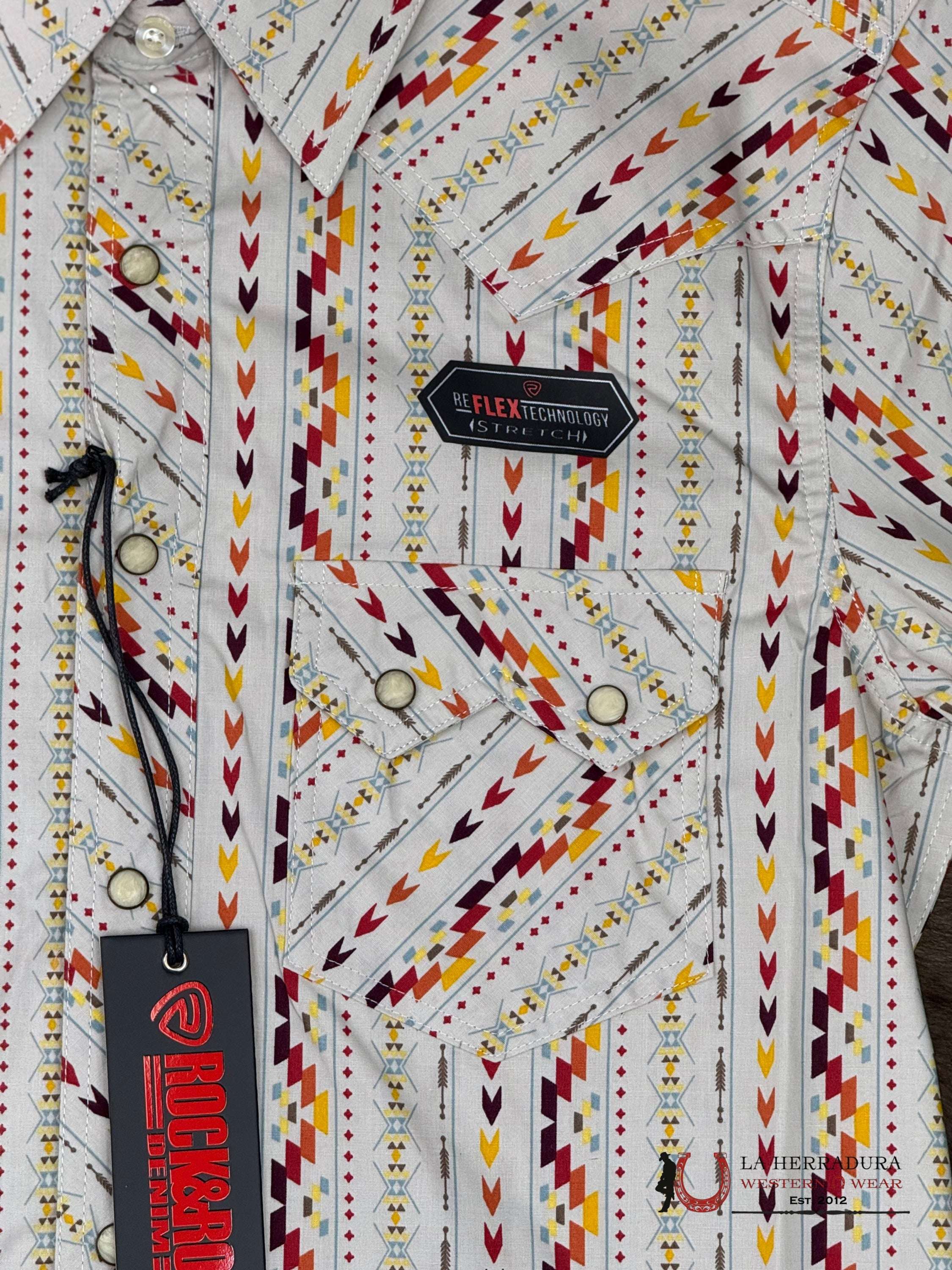 ROCK&ROLL SHORT SLEEVE SHIRT AZTEC STRIPE PRINT BUTTON UP - 5844 ROPA HOMBRES