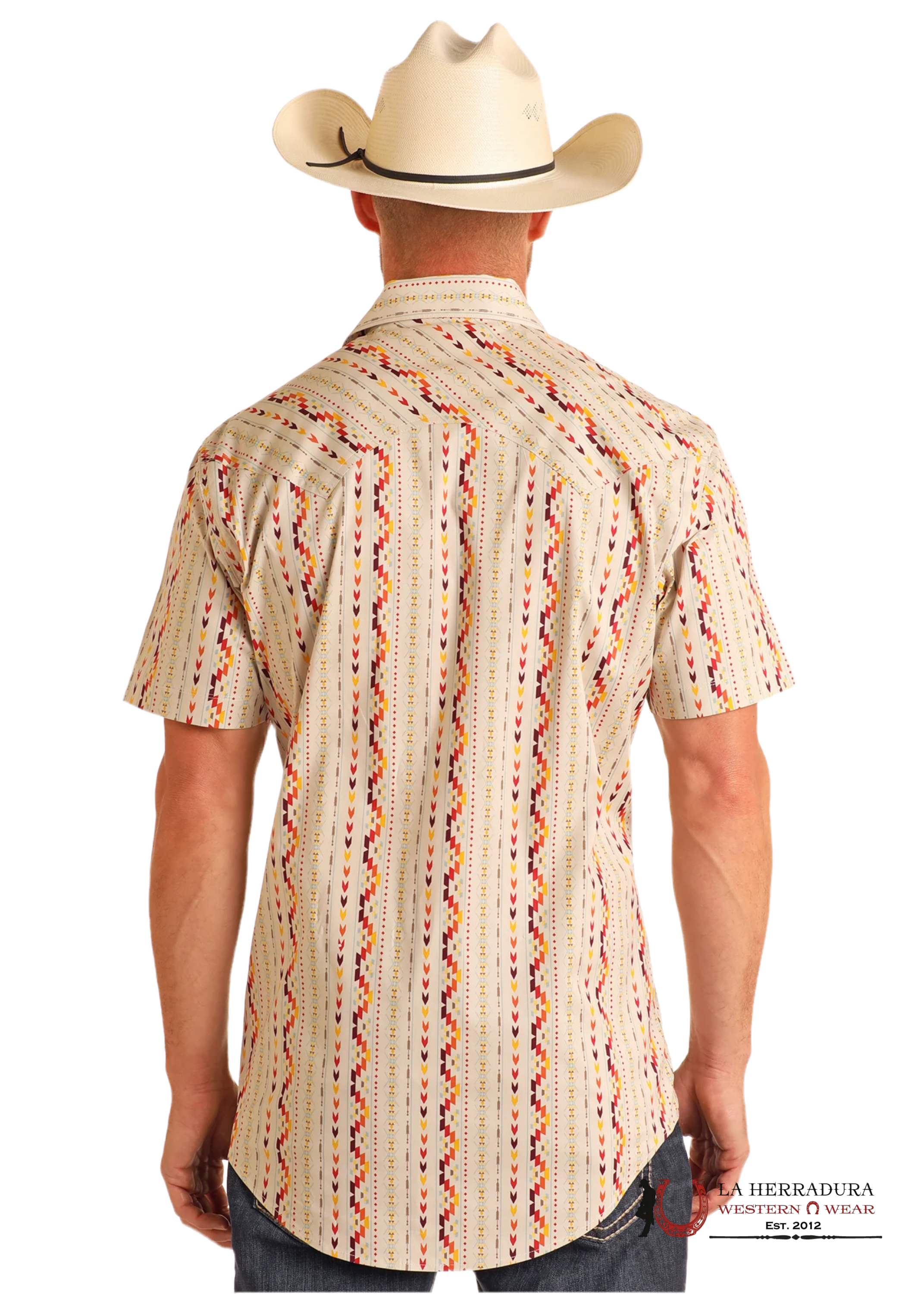 ROCK&ROLL SHORT SLEEVE SHIRT AZTEC STRIPE PRINT BUTTON UP - 5844 ROPA HOMBRES