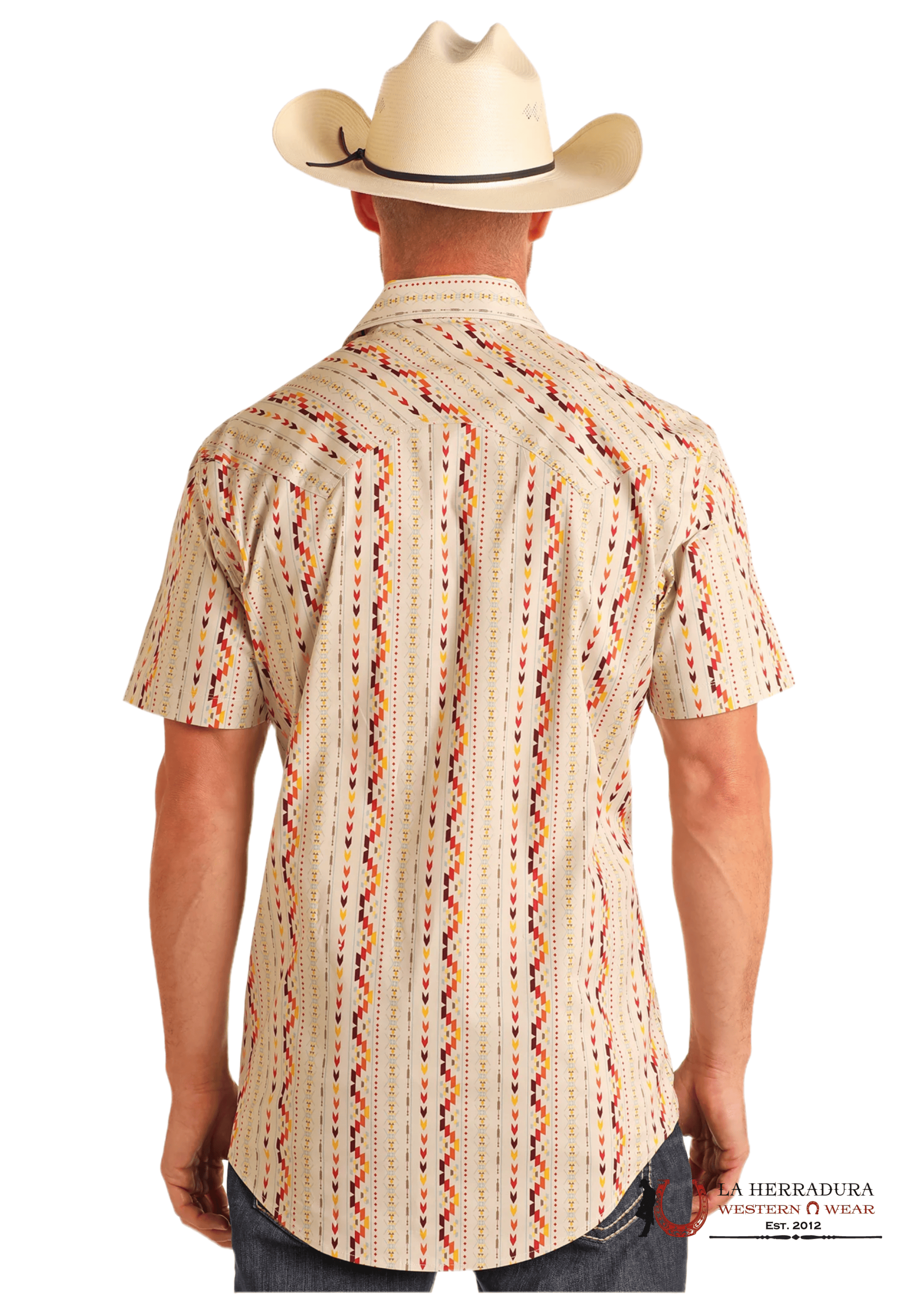 ROCK&ROLL SHORT SLEEVE SHIRT AZTEC STRIPE PRINT BUTTON UP - 5844 ROPA HOMBRES