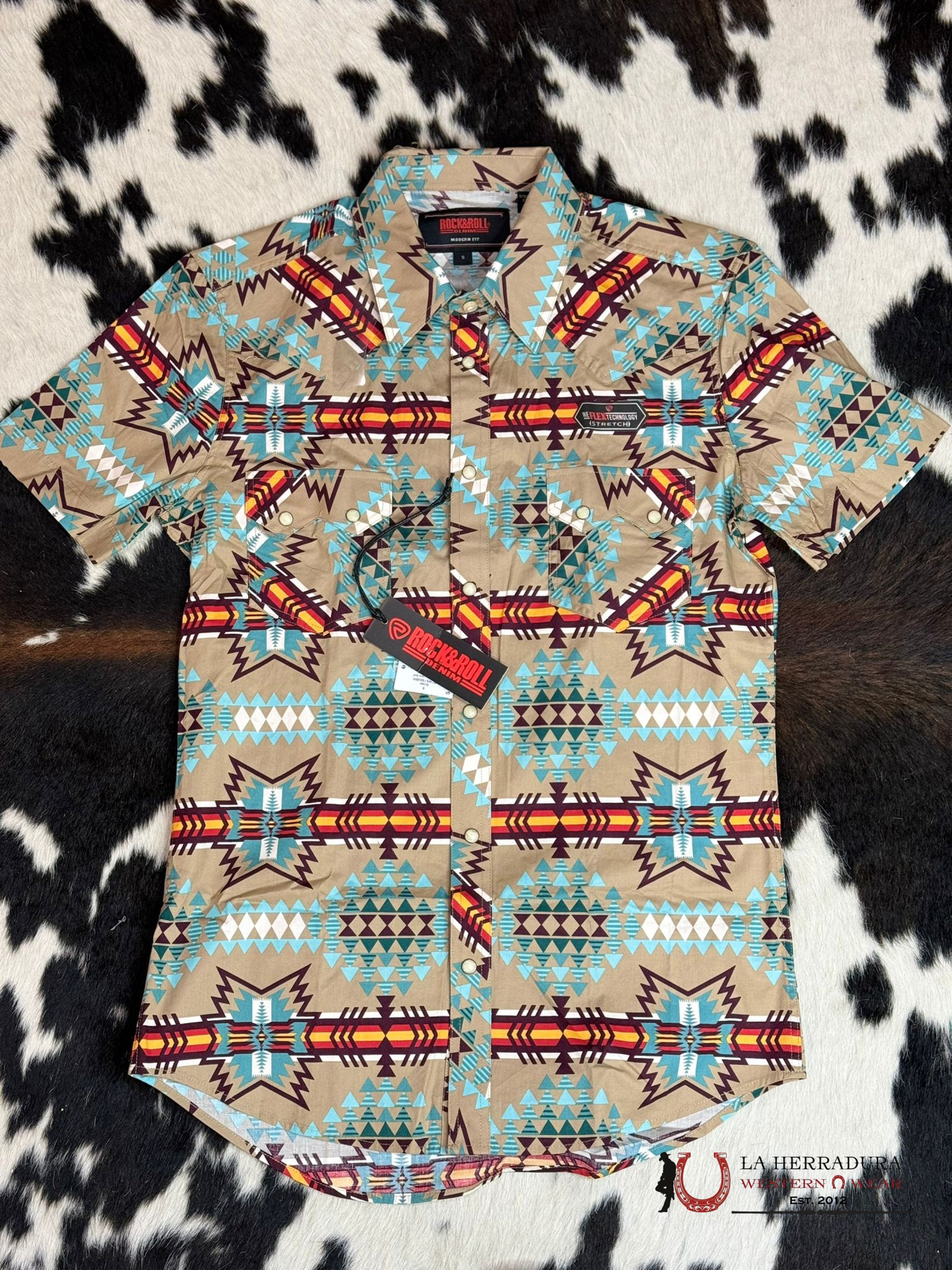 Rock&Roll Short Sleeve Snap Sand Ice Blue Aztec Ropa Hombres