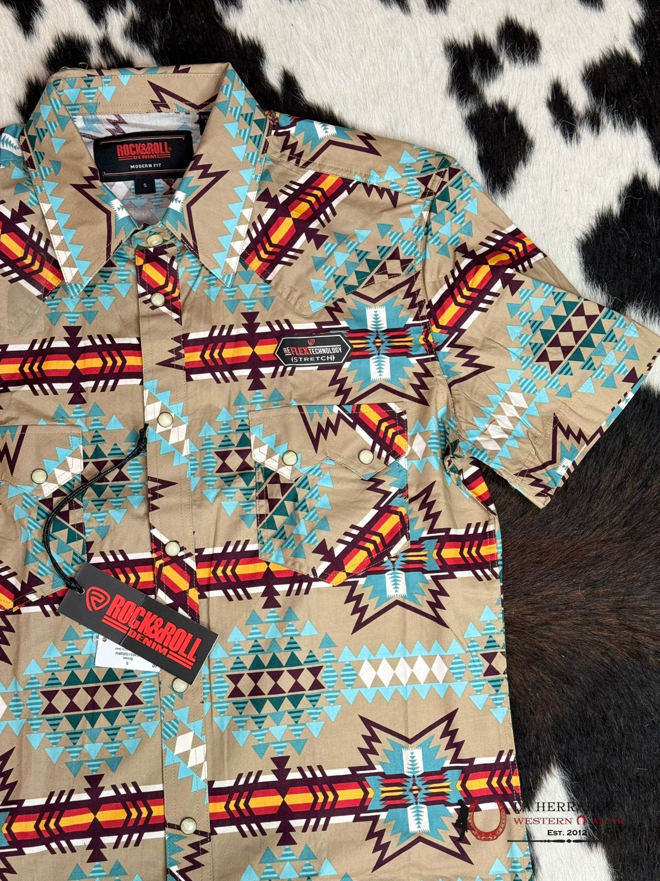 Rock&Roll Short Sleeve Snap Sand Ice Blue Aztec Ropa Hombres