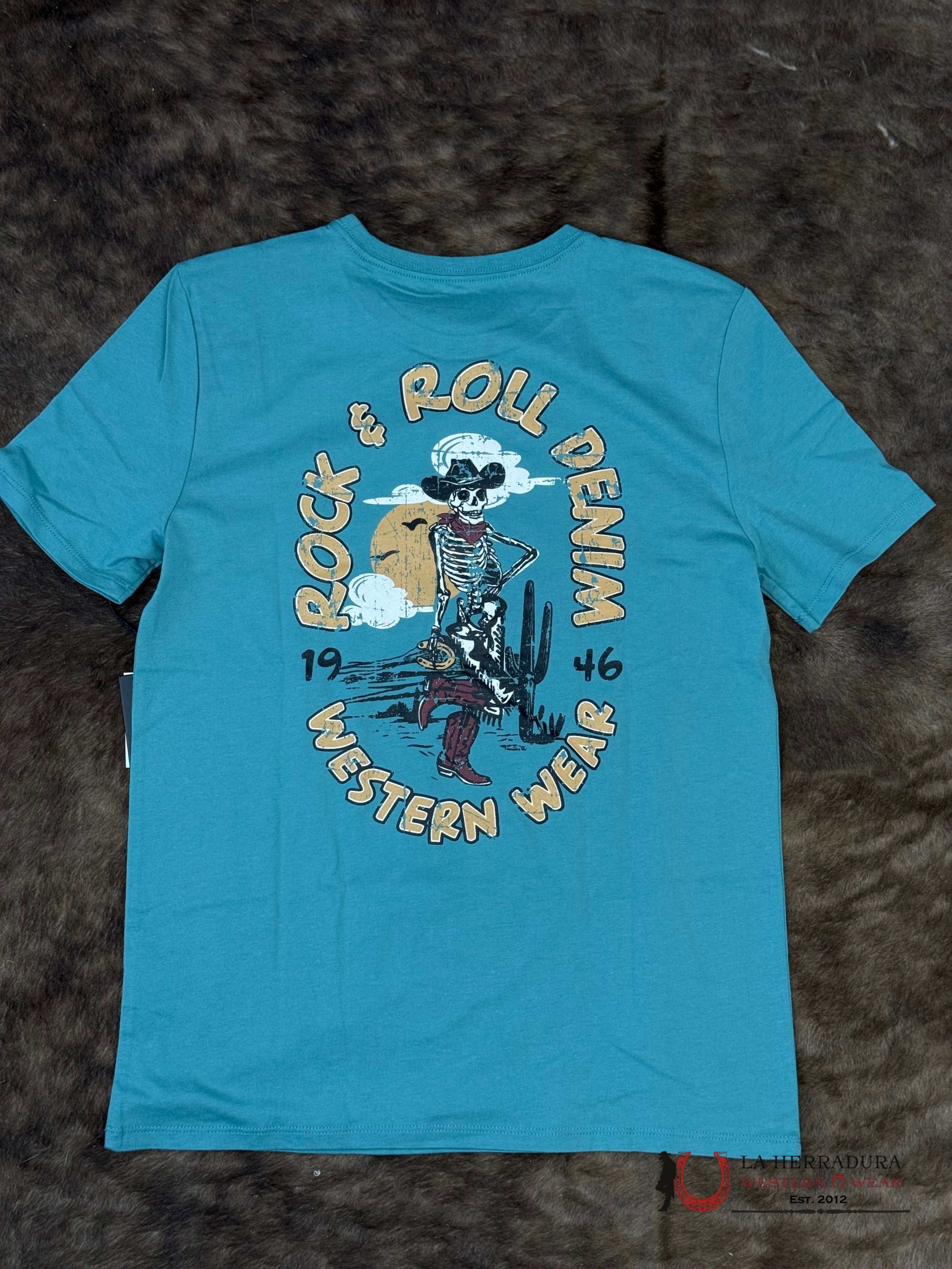Rock&Roll Teal Skeleton Graphic T-Shirt Men - 6777 ROPA HOMBRES