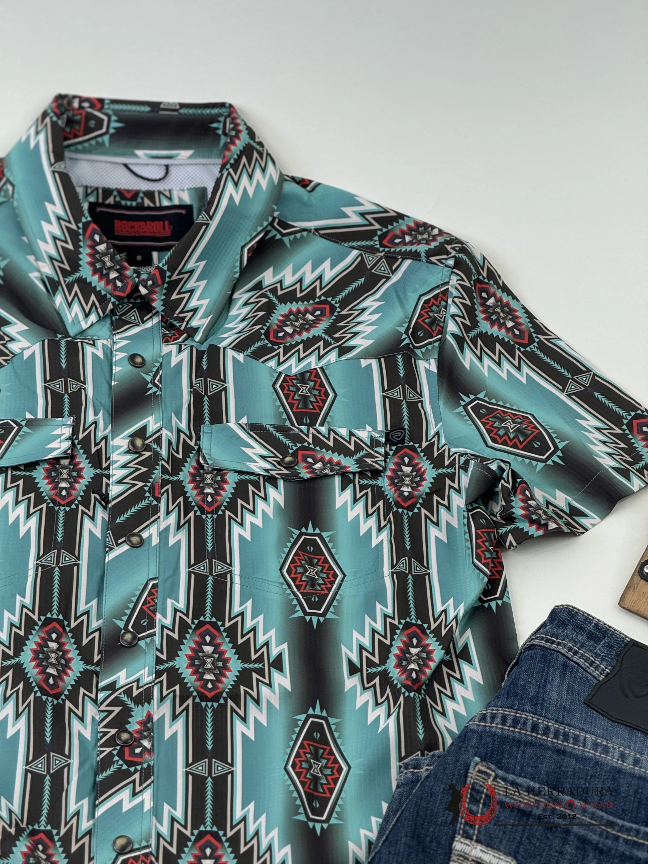 Rock&Roll Turquoise Aztec Snap Short Sleeve 4804 Ropa Hombres