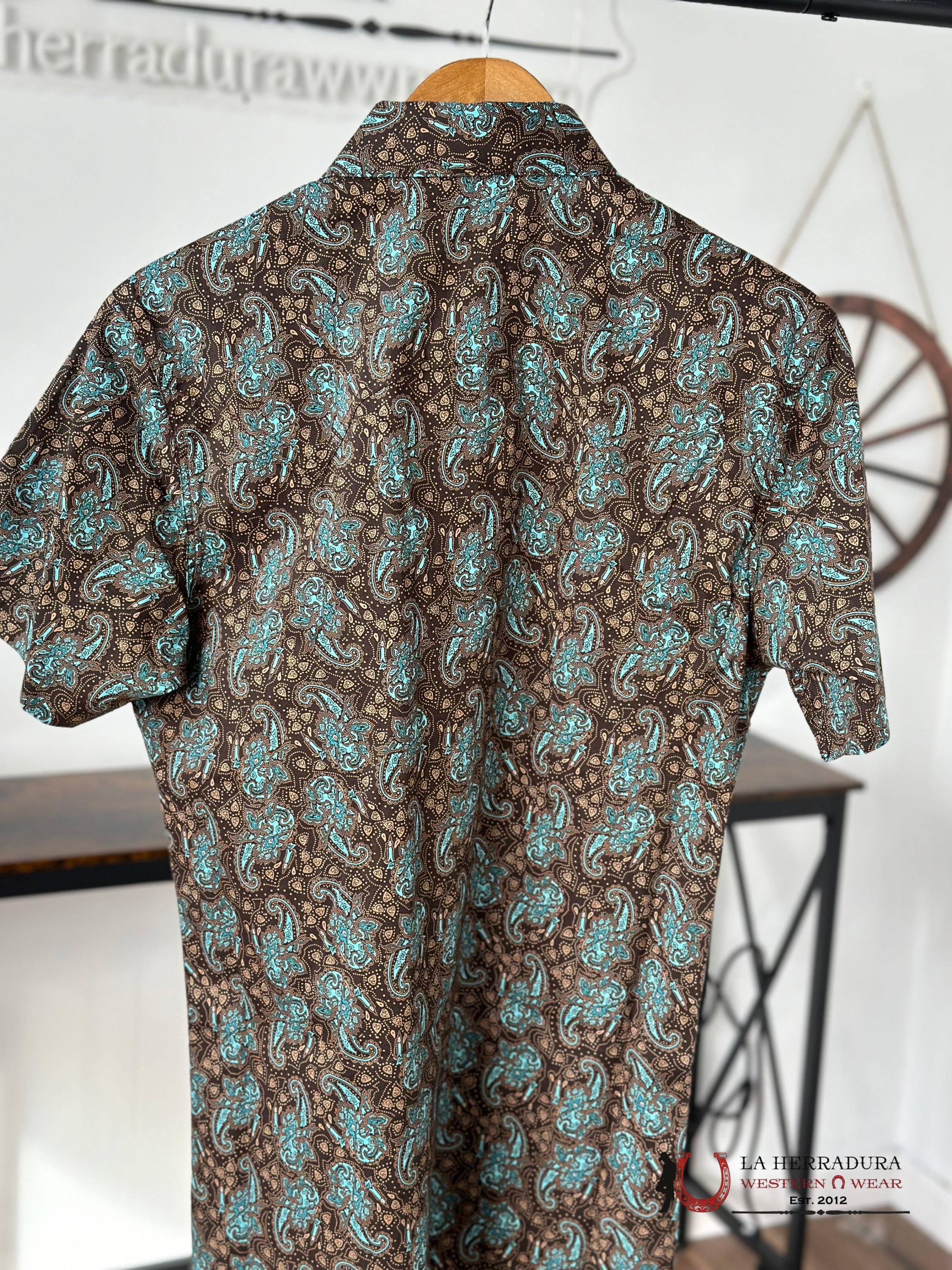 Rock&Roll Turquoise Paisley Snap Short Sleeve Shirt 3940 Ropa Hombres