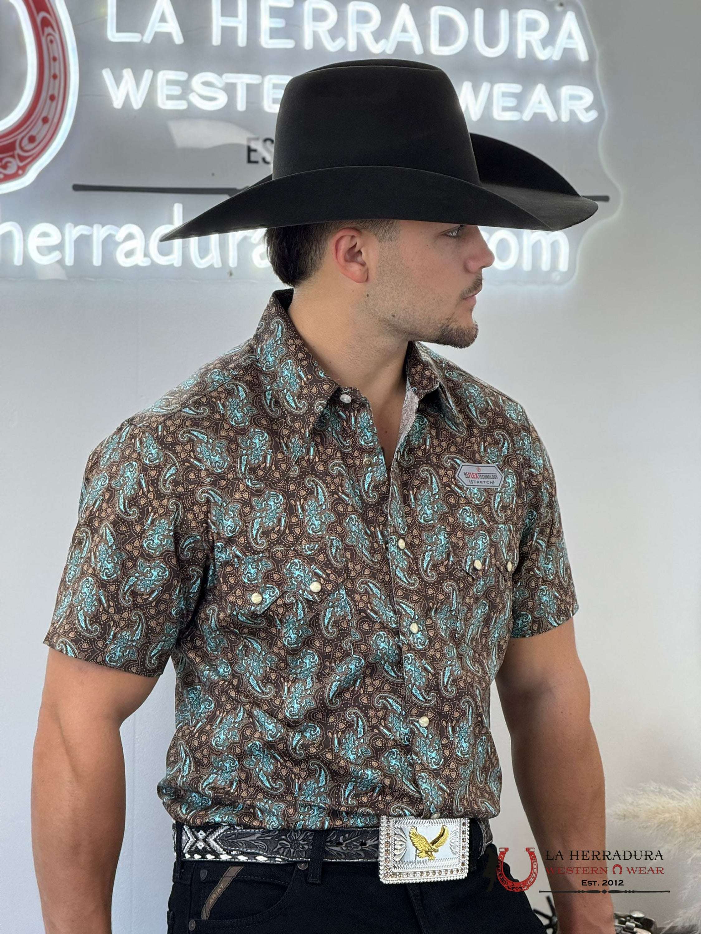 Rock&Roll Turquoise Paisley Snap Short Sleeve Shirt 3940 Ropa Hombres