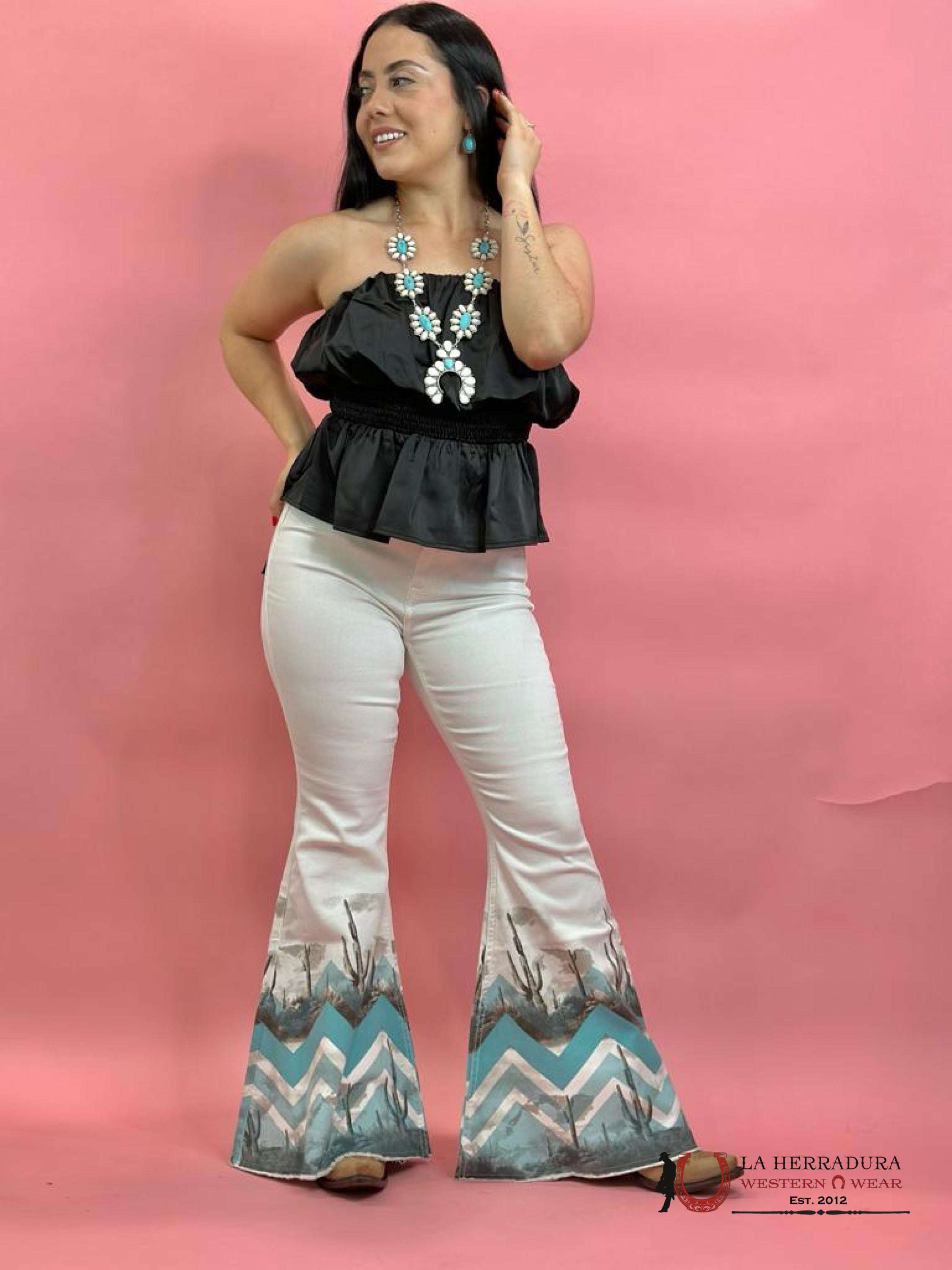 Rock&Roll White Bargain Button Bell High Rise Jeans Women