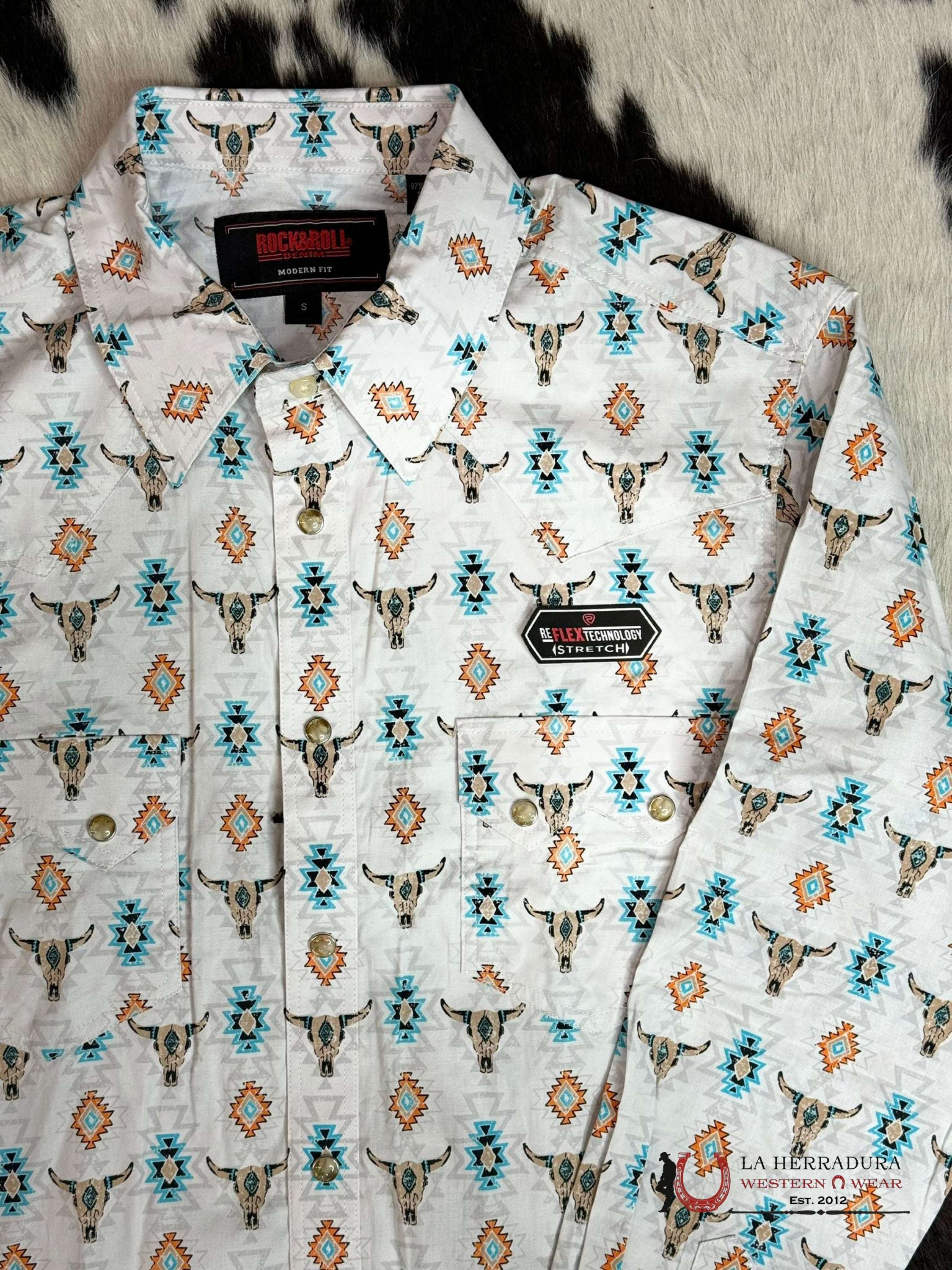 Rock&Roll White Bull Aztec Print Long Sleeve Ropa Hombres