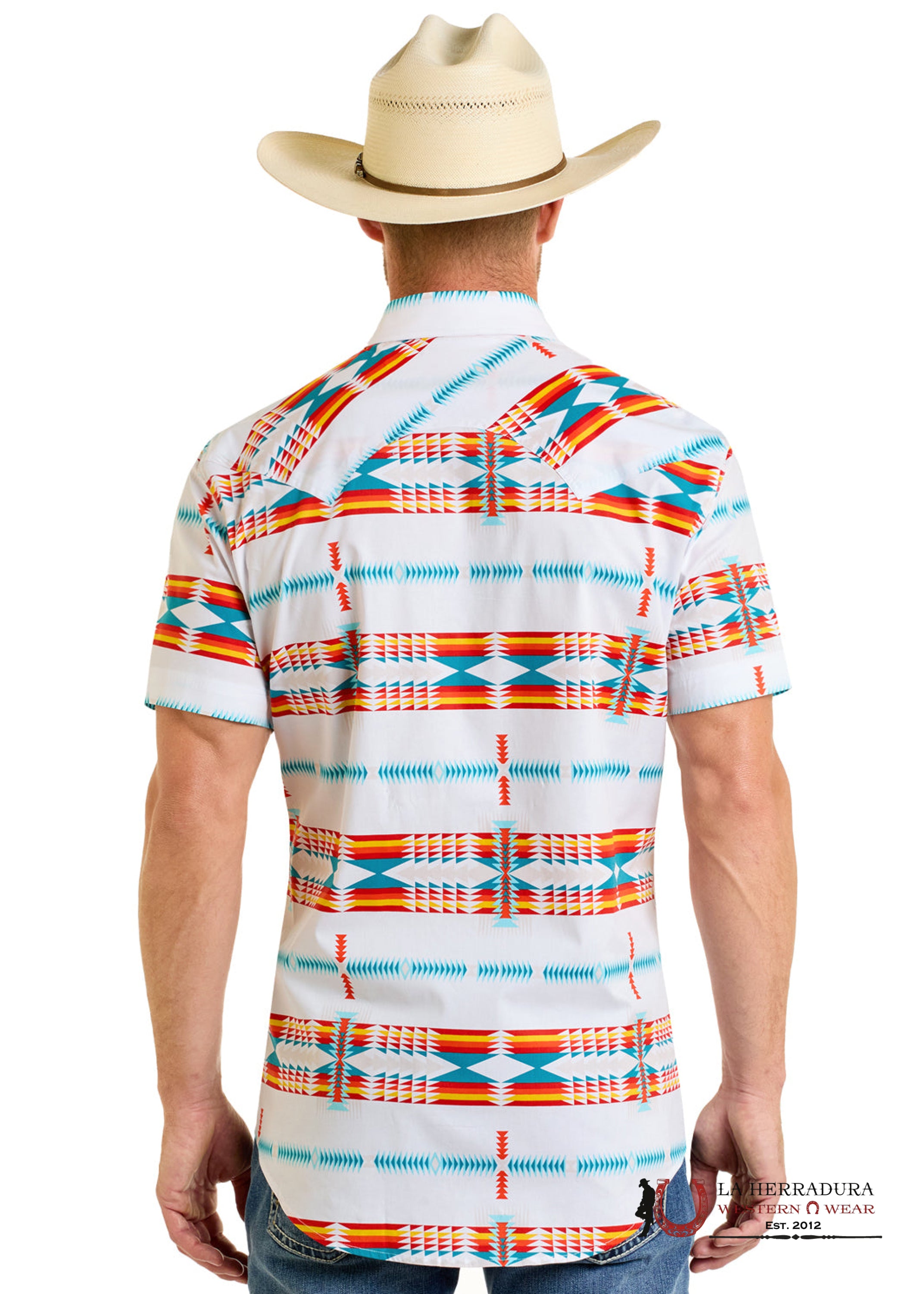 Rock&roll White Short Sleeve With Multi Aztec Color Print Shirt - 6488 ROPA HOMBRES