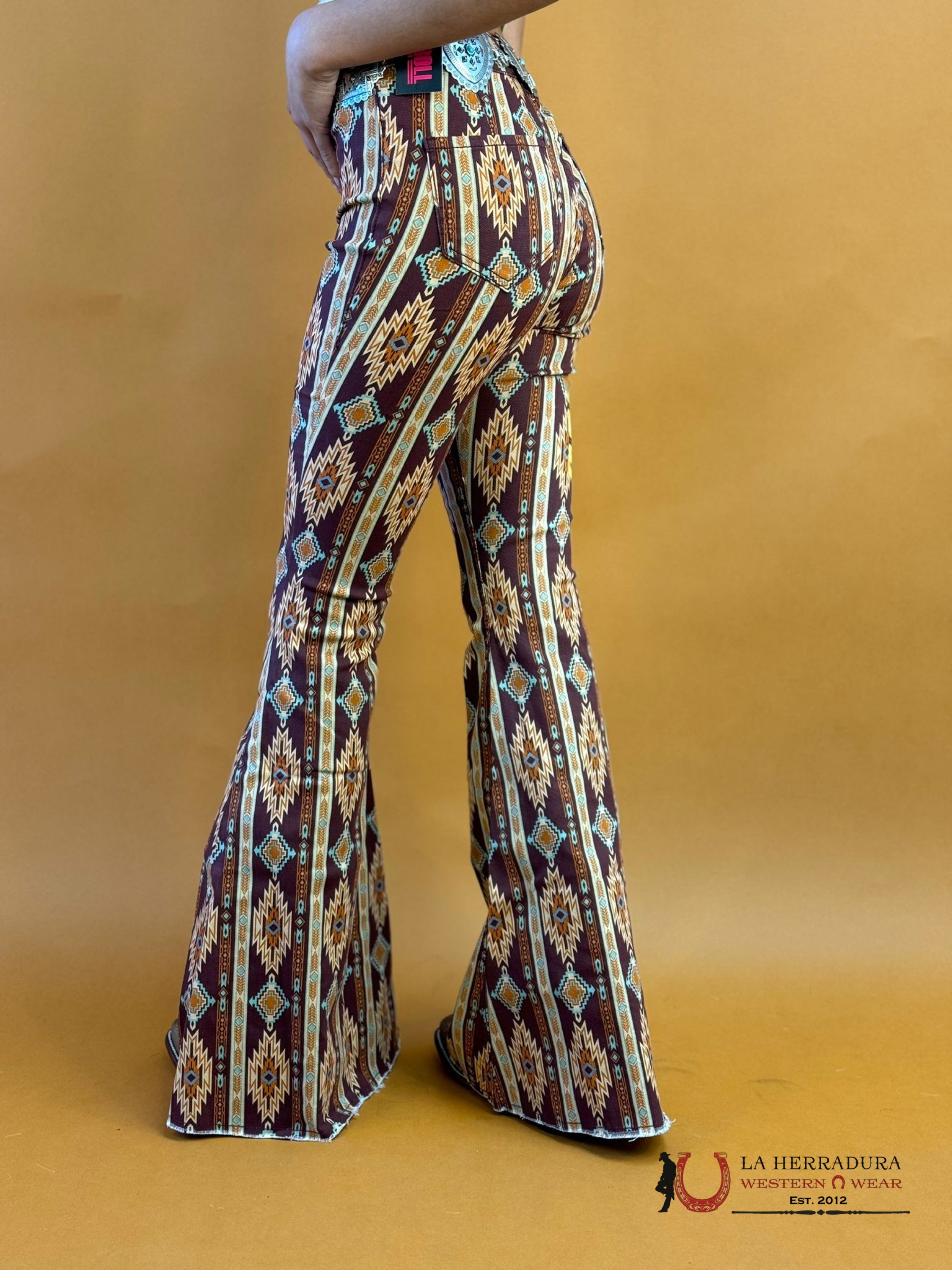 Rock&Roll Wine Aztec Bell Bottom Jeans Women