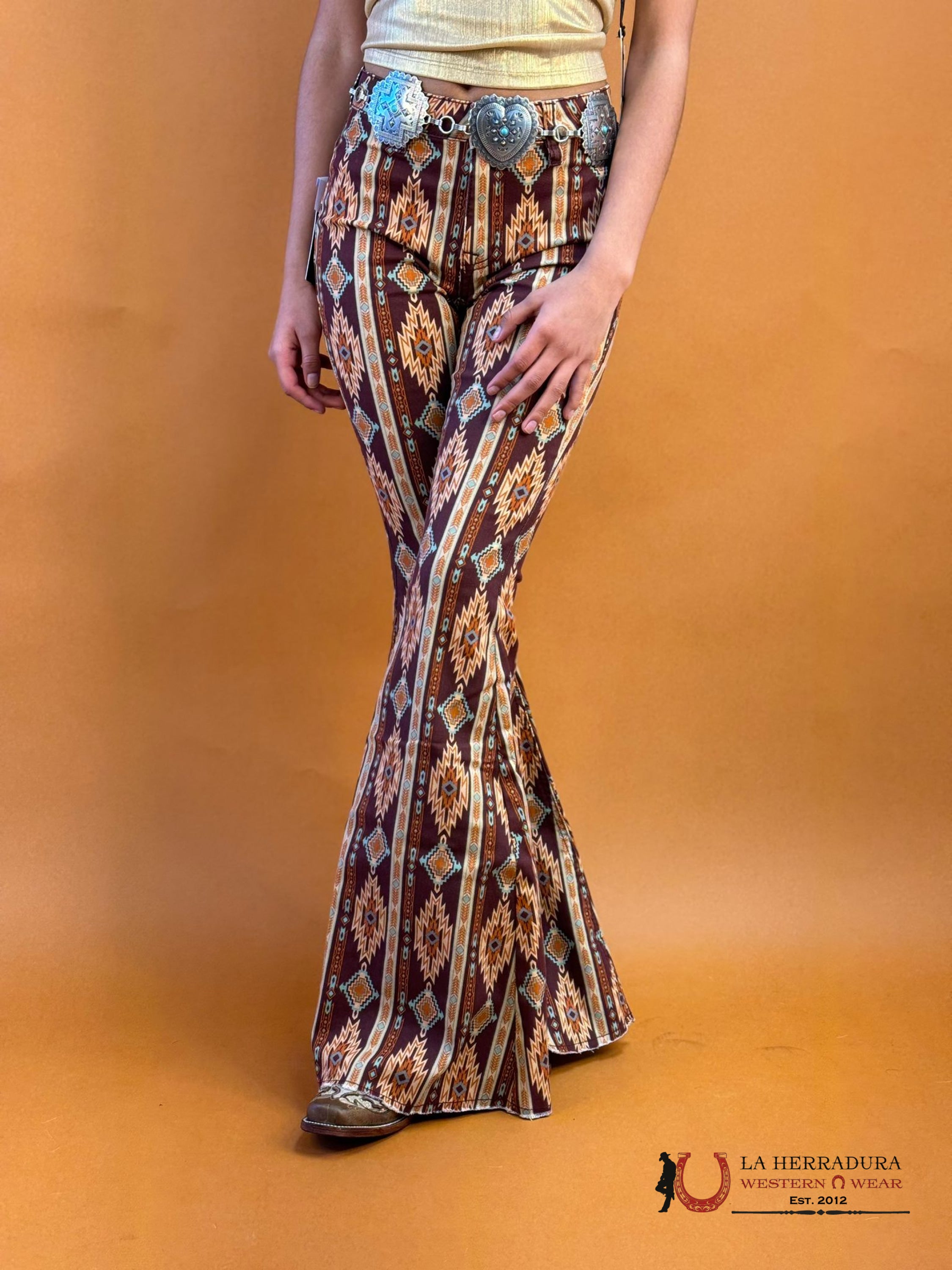 Rock&Roll Wine Aztec Bell Bottom Jeans Women