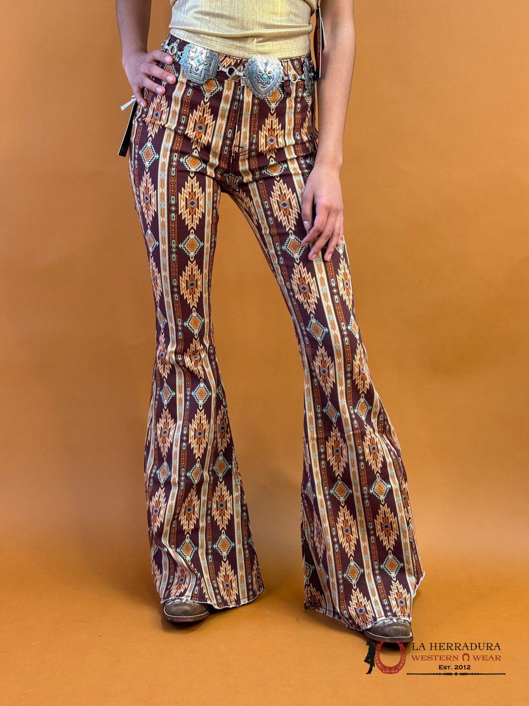 Rock&Roll Wine Aztec Bell Bottom Jeans Women