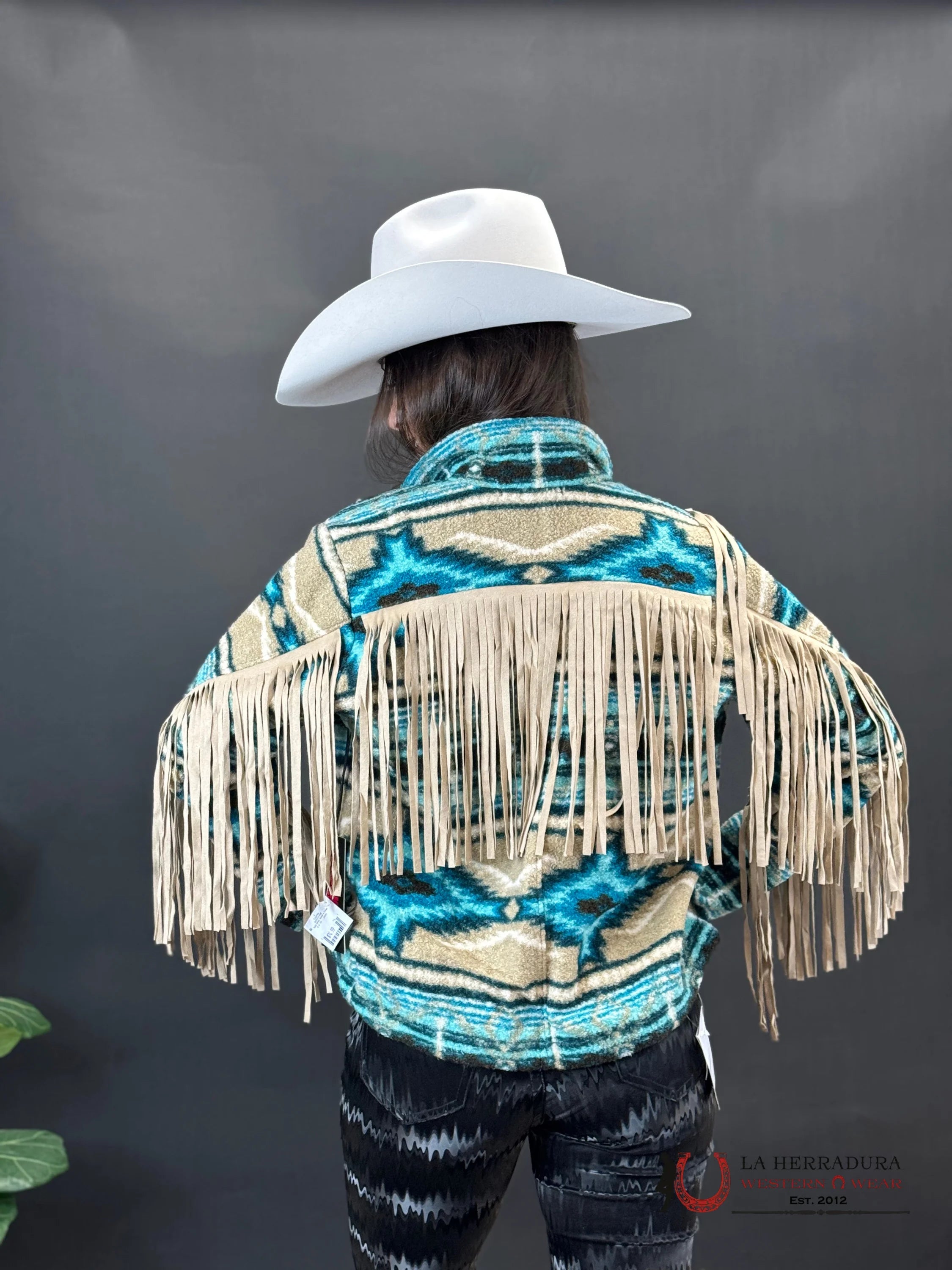 Rock&Roll Womens Teddy Berber Jacket W Fringe Turquoise Ropa Mujeres