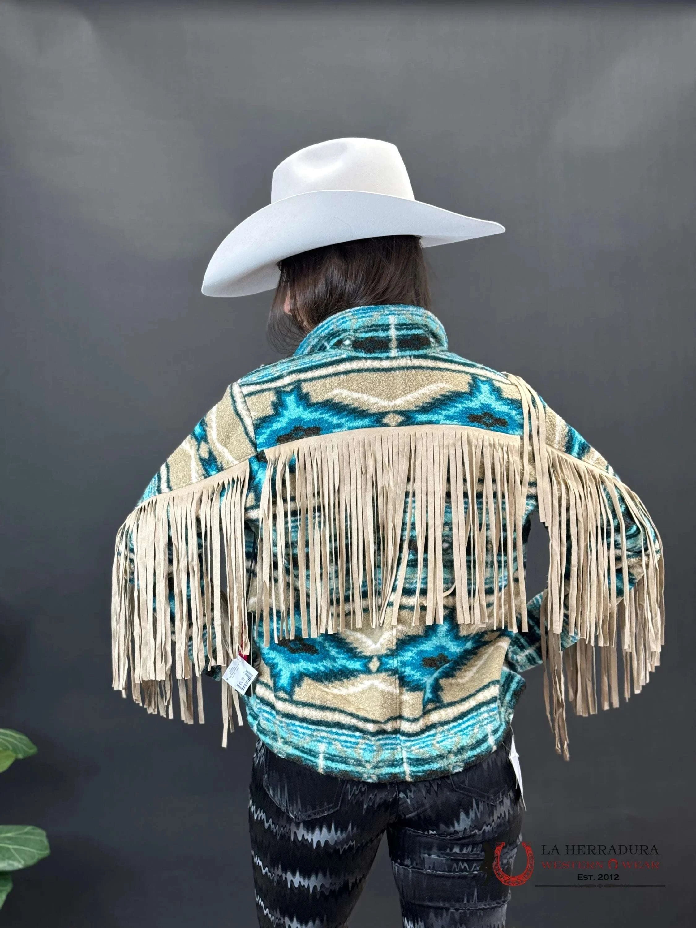 Rock&Roll Womens Teddy Berber Jacket W Fringe Turquoise Ropa Mujeres