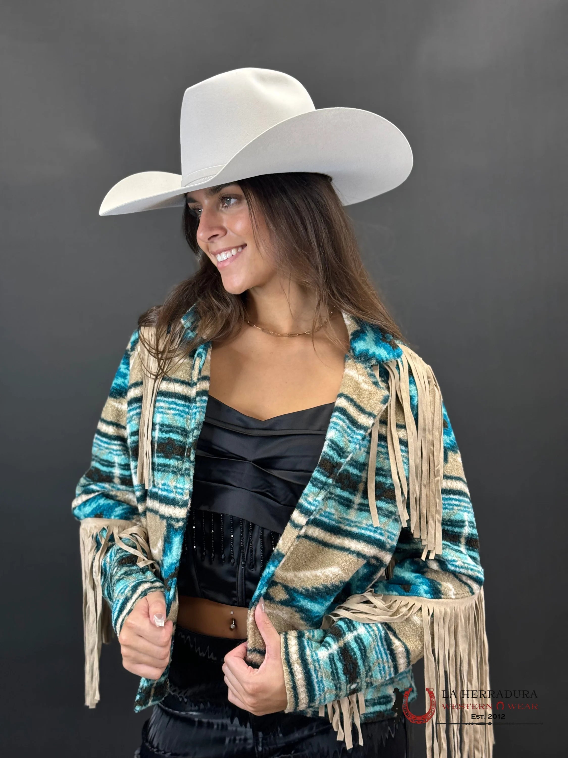 Rock&Roll Womens Teddy Berber Jacket W Fringe Turquoise Ropa Mujeres