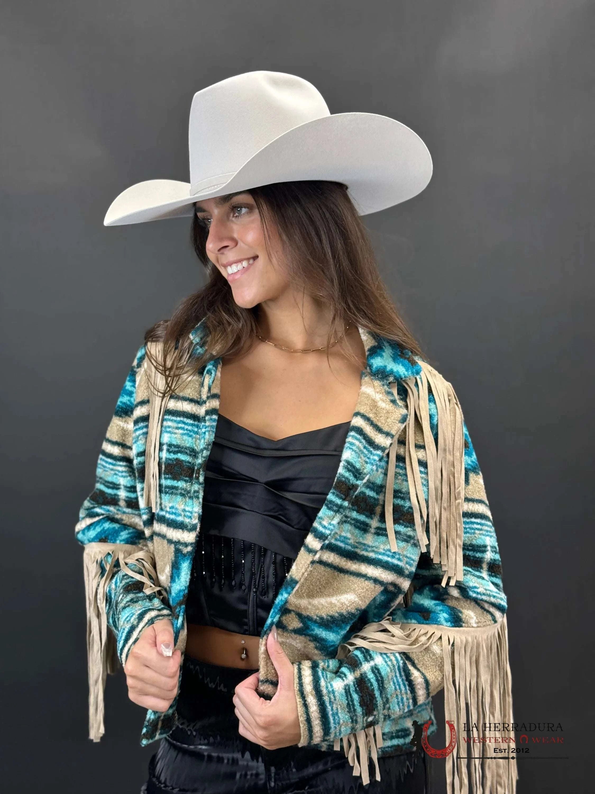 Rock&Roll Womens Teddy Berber Jacket W Fringe Turquoise Ropa Mujeres