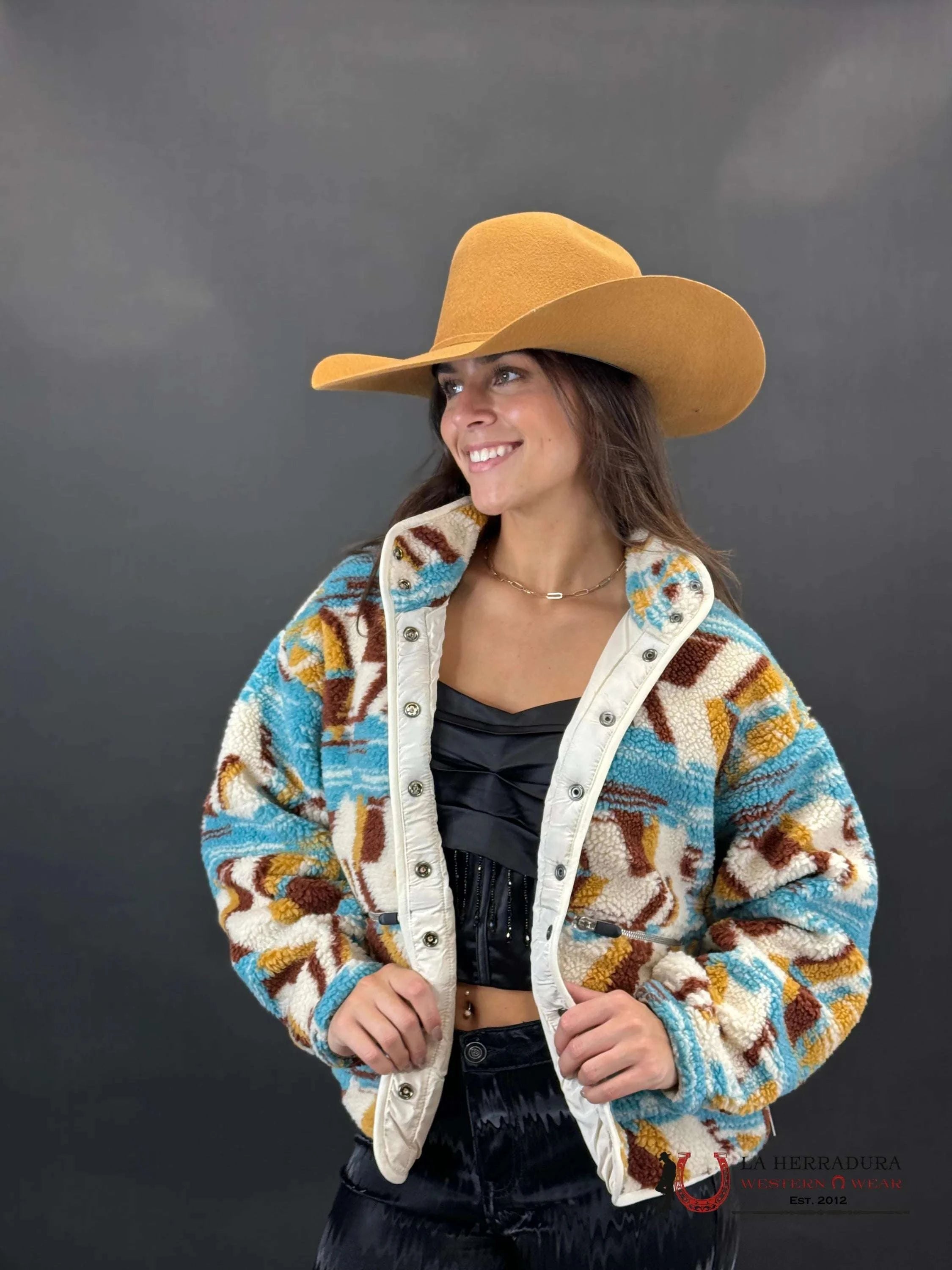 Rock&Roll Womens Abstract Print Sherpa Yellow Ropa Mujeres