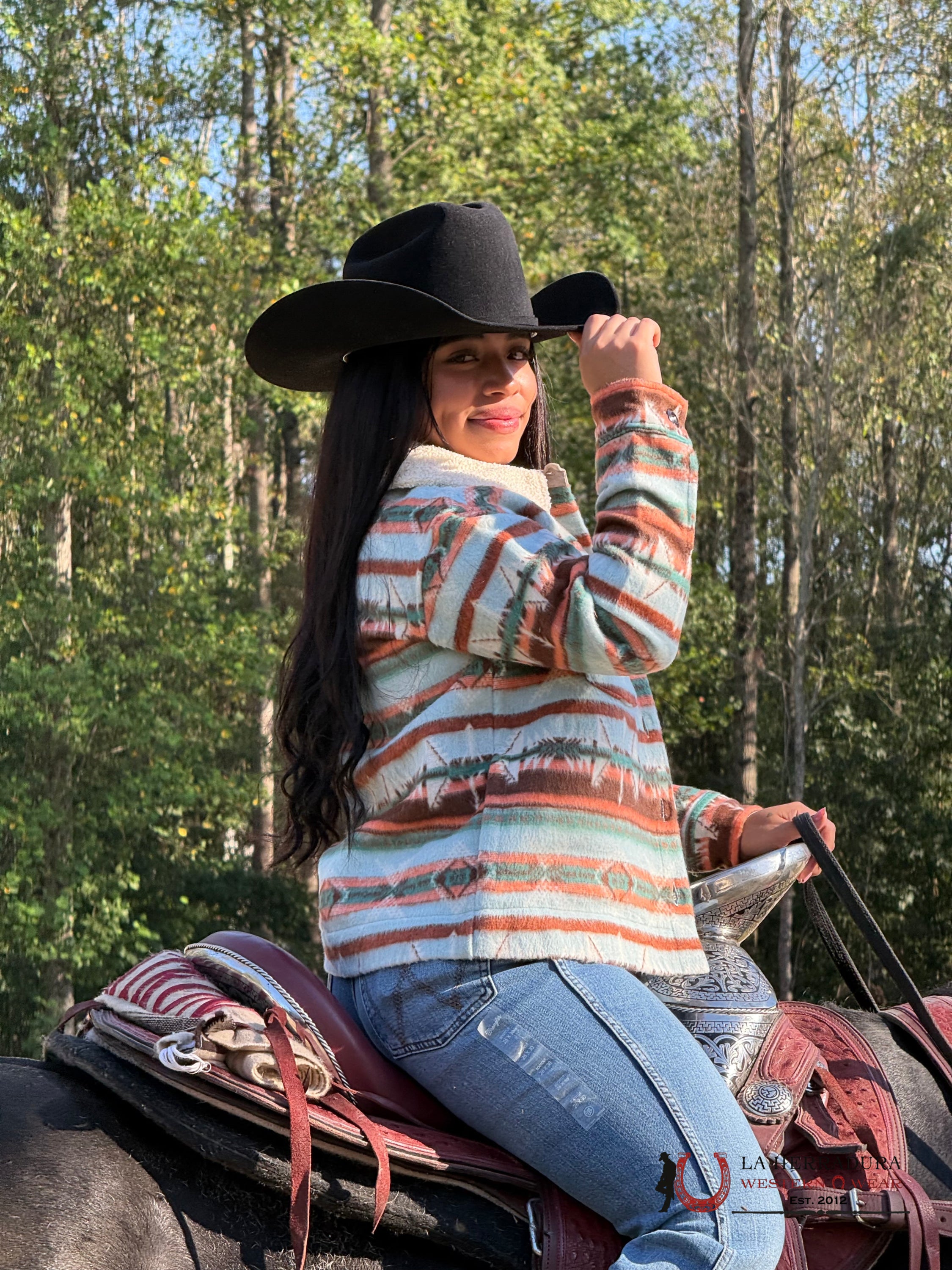 Rock&Roll Womens Aztec Button Up Jacket Orange/Teal Ropa Mujeres