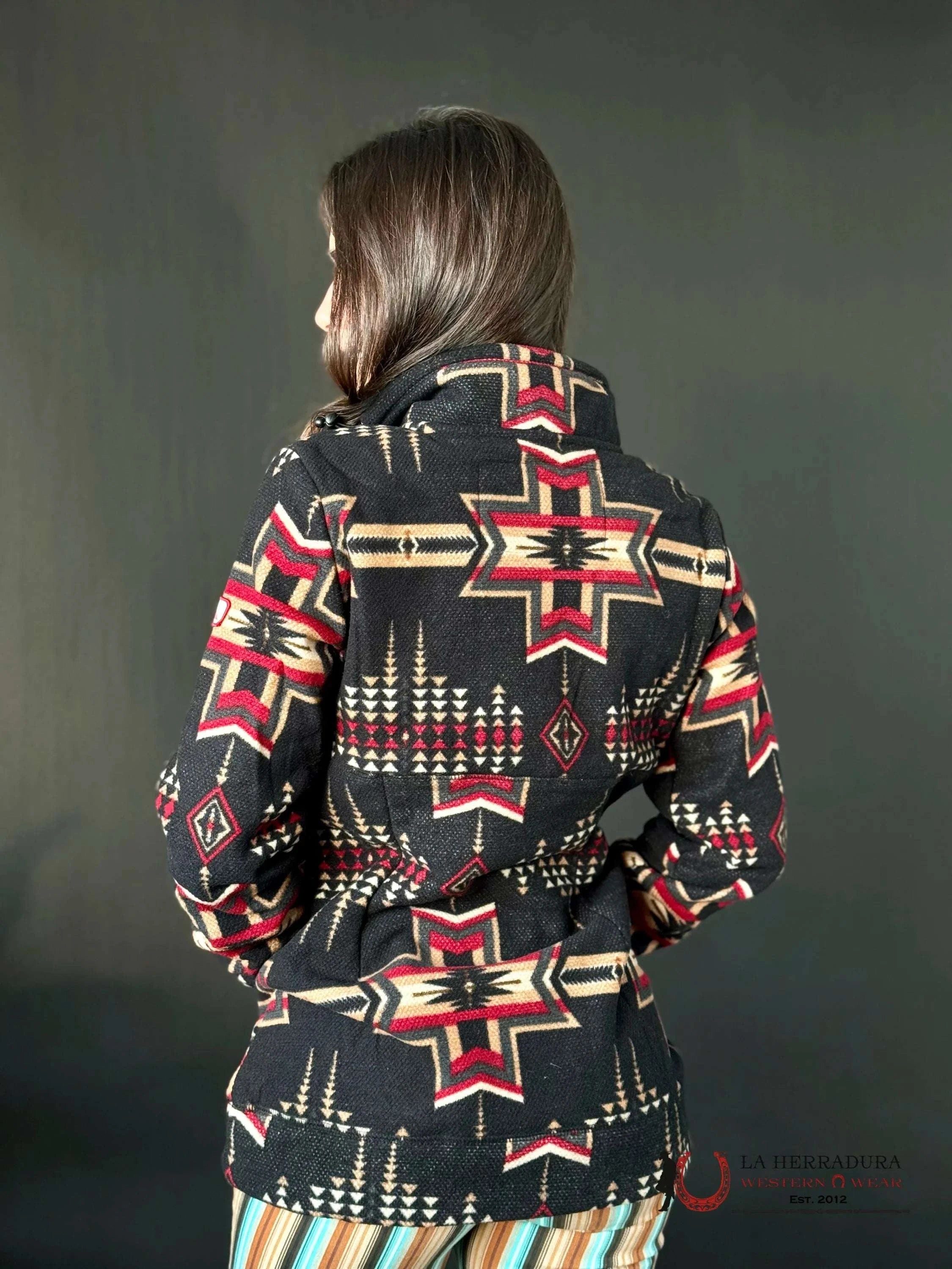 Rock&Roll Womens Aztec Printed Fleece Pullover Black Ropa Mujeres