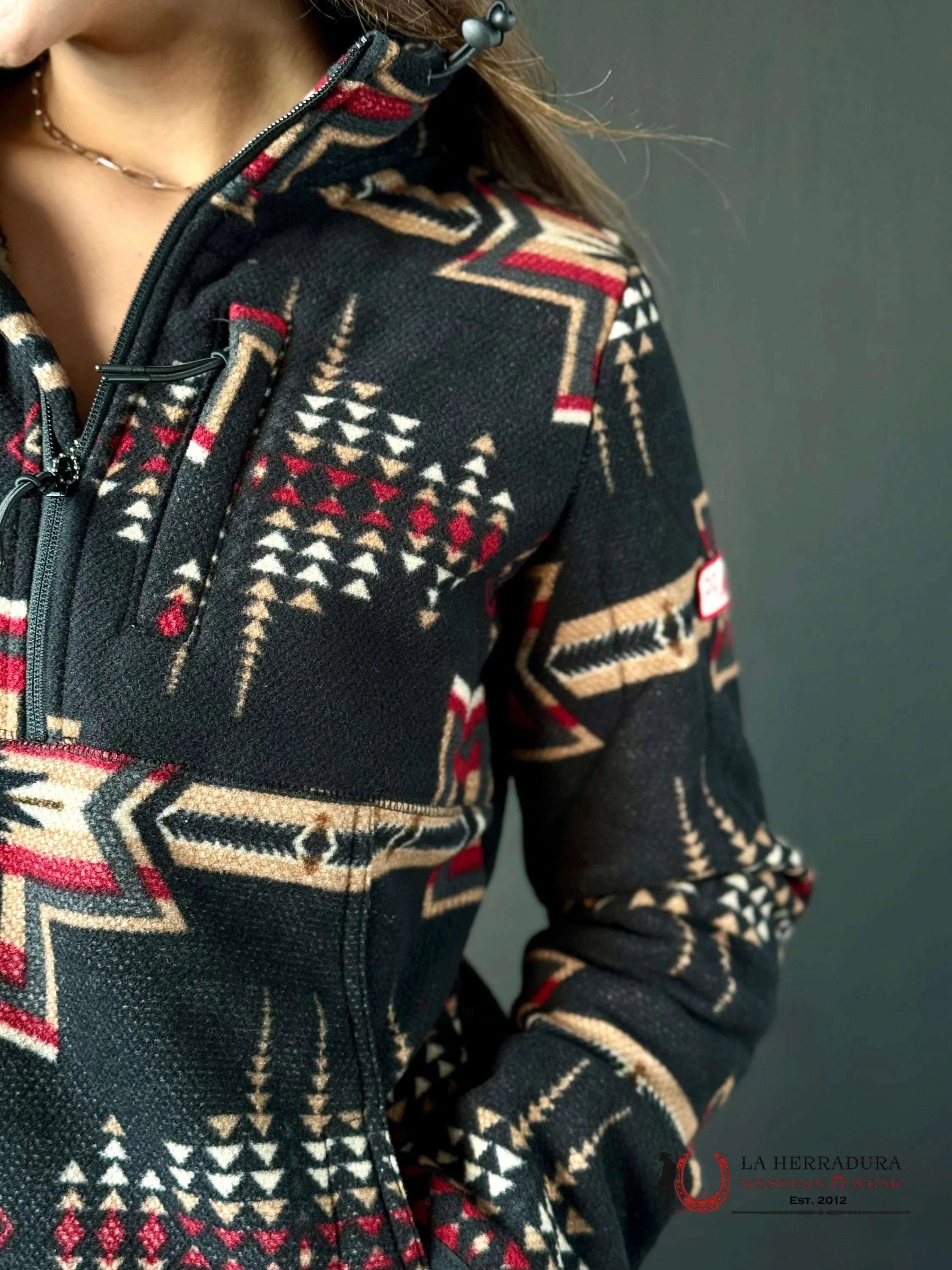 Rock&Roll Womens Aztec Printed Fleece Pullover Black Ropa Mujeres