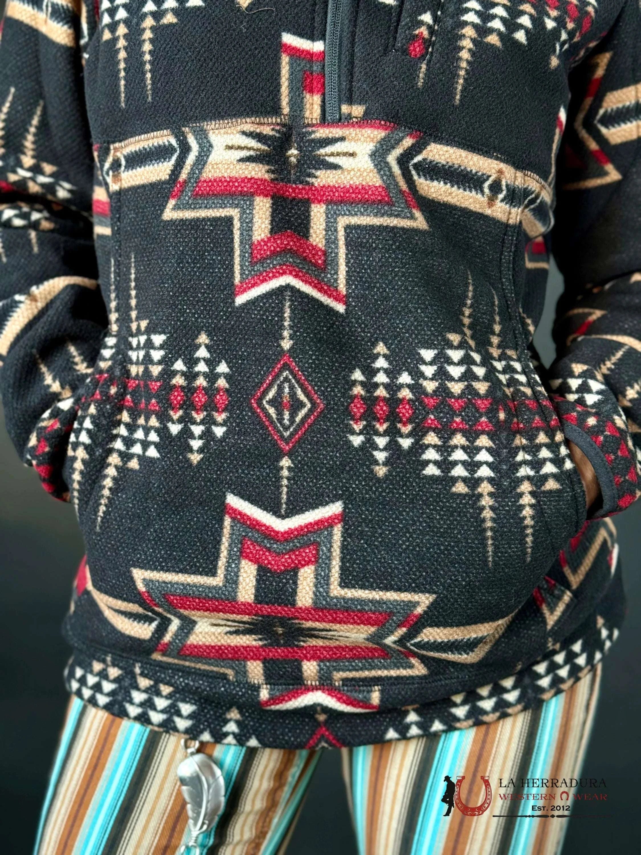 Rock&Roll Womens Aztec Printed Fleece Pullover Black Ropa Mujeres