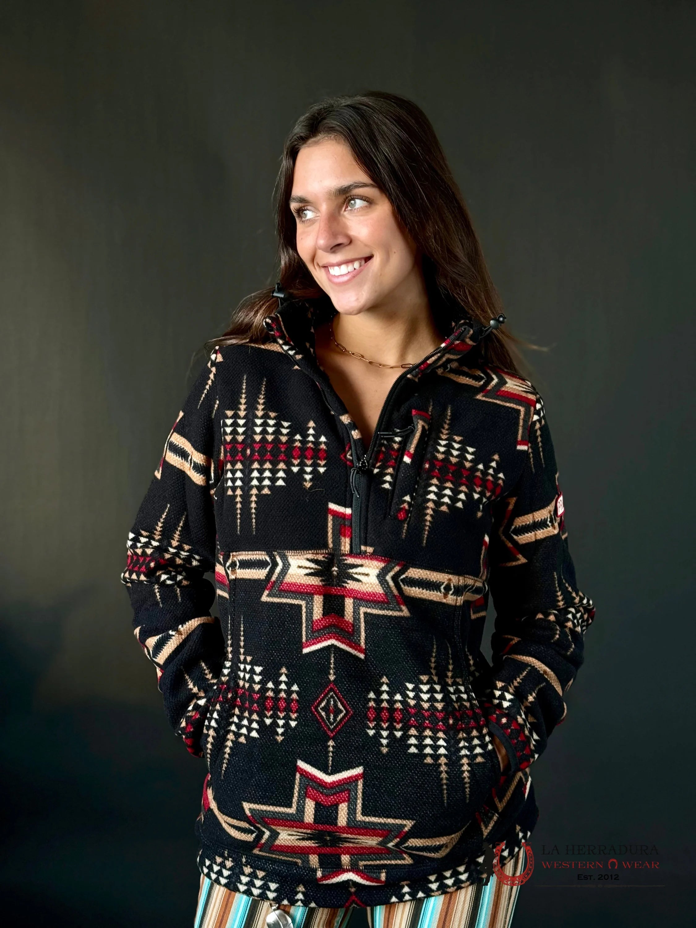Rock&Roll Womens Aztec Printed Fleece Pullover Black Ropa Mujeres