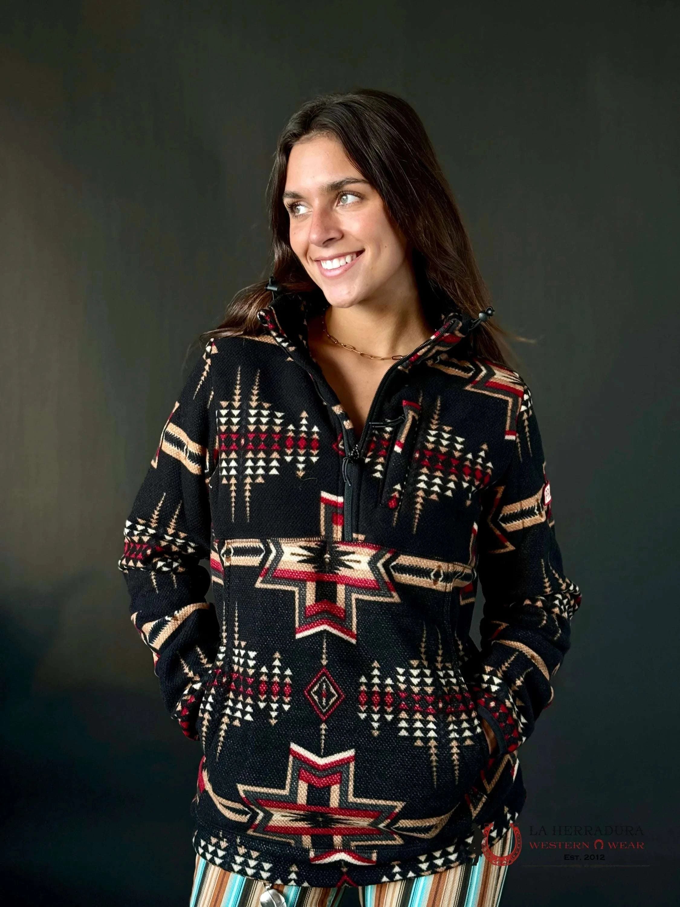 Rock&Roll Womens Aztec Printed Fleece Pullover Black Ropa Mujeres