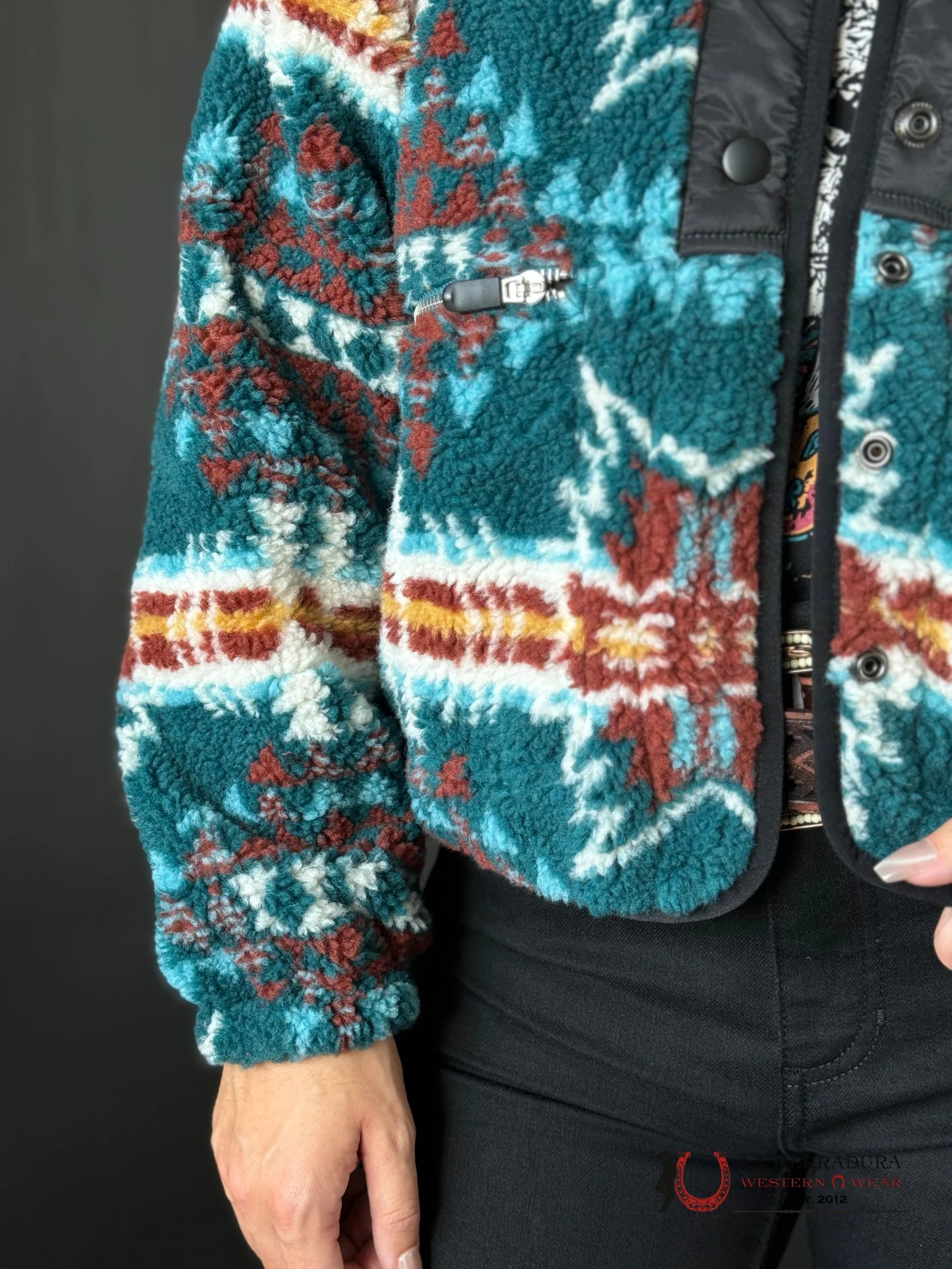 Rock&Roll Womens Aztec Printed Jacket Teal Ropa Mujeres