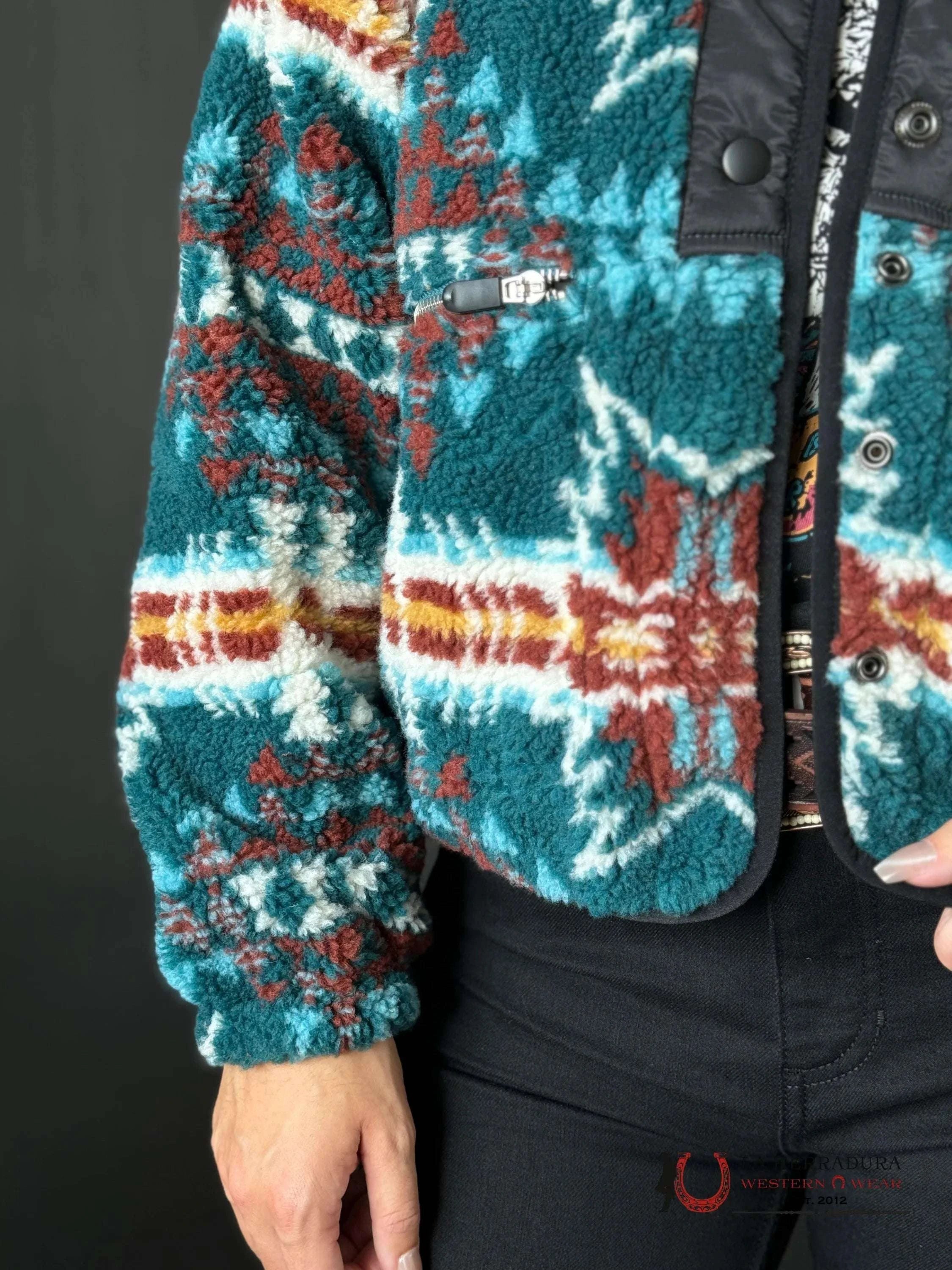 Rock&Roll Womens Aztec Printed Jacket Teal Ropa Mujeres