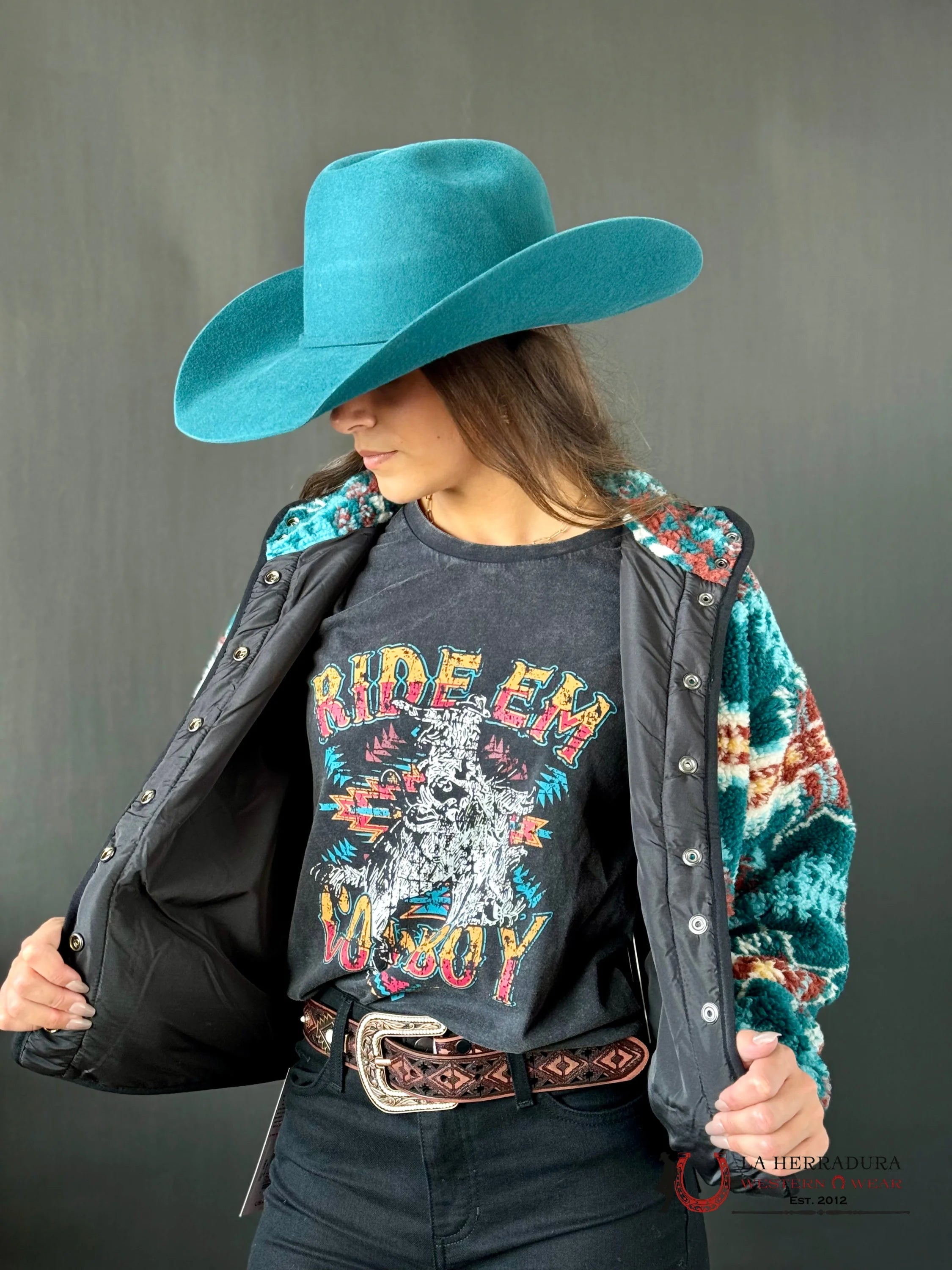 Rock&Roll Womens Aztec Printed Jacket Teal Ropa Mujeres