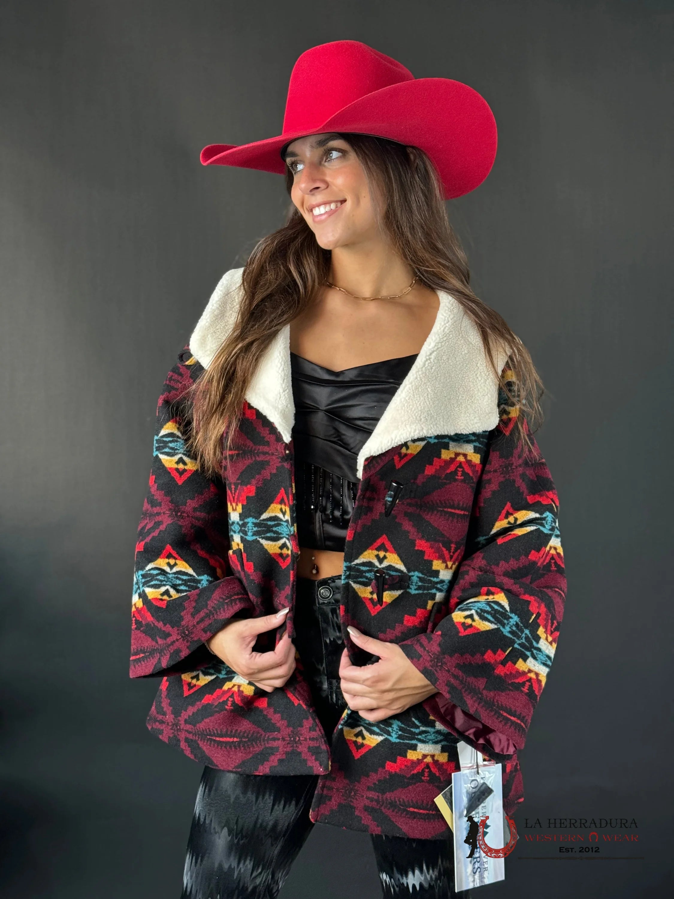 Rock&Roll Womens Aztec Wool Cafe Coat Black Ropa Mujeres