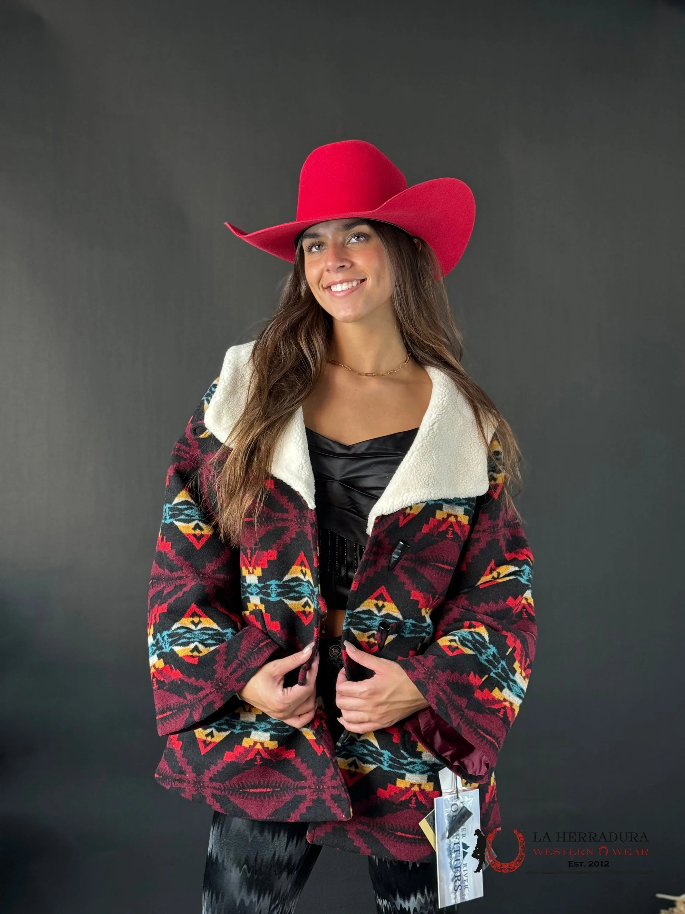 Rock&Roll Womens Aztec Wool Cafe Coat Black Ropa Mujeres