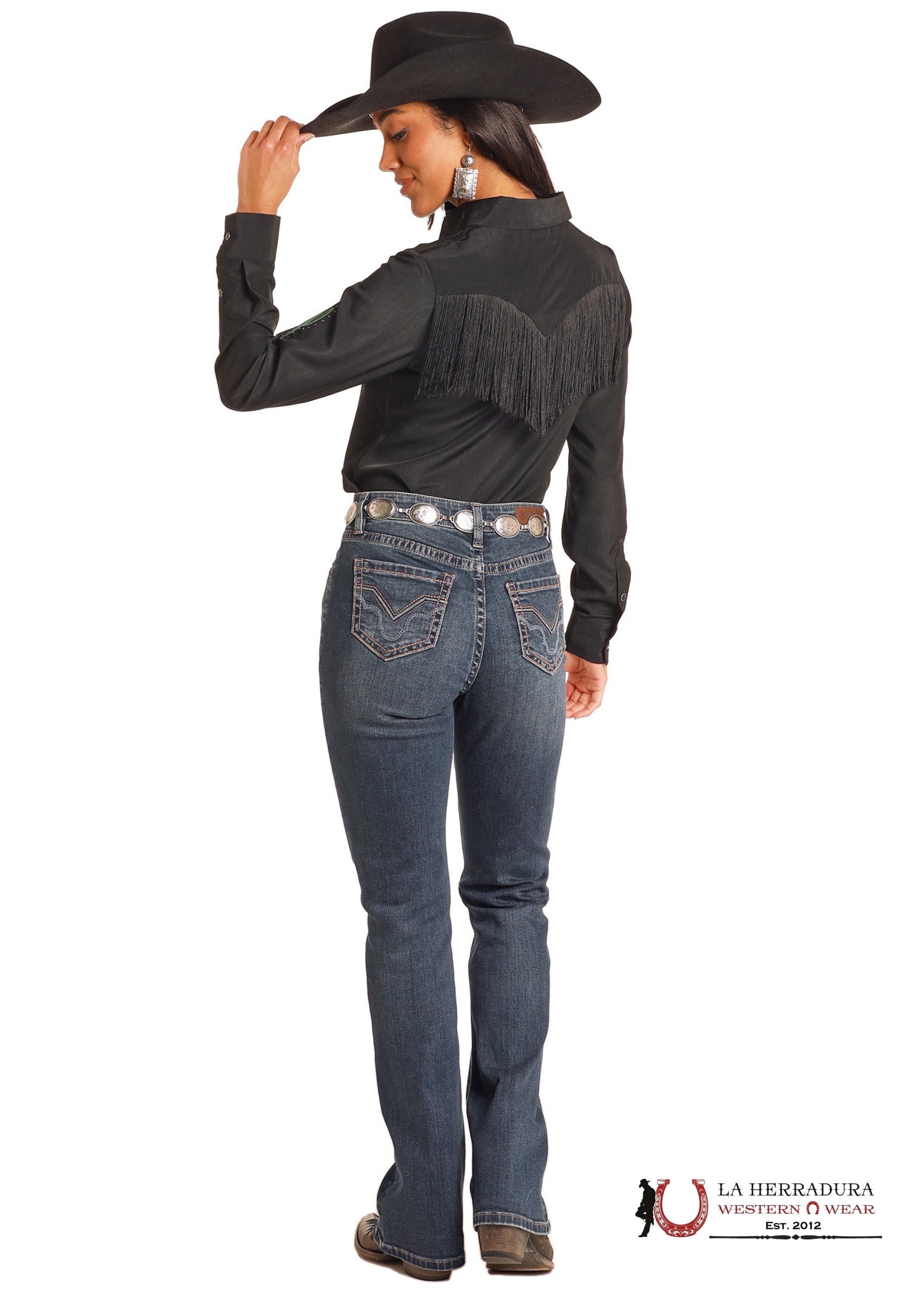 ROCK&ROLL WOMENS BLACK EMBROIDED RETRO SHIRT BWN2S04509 ROPA MUJERES