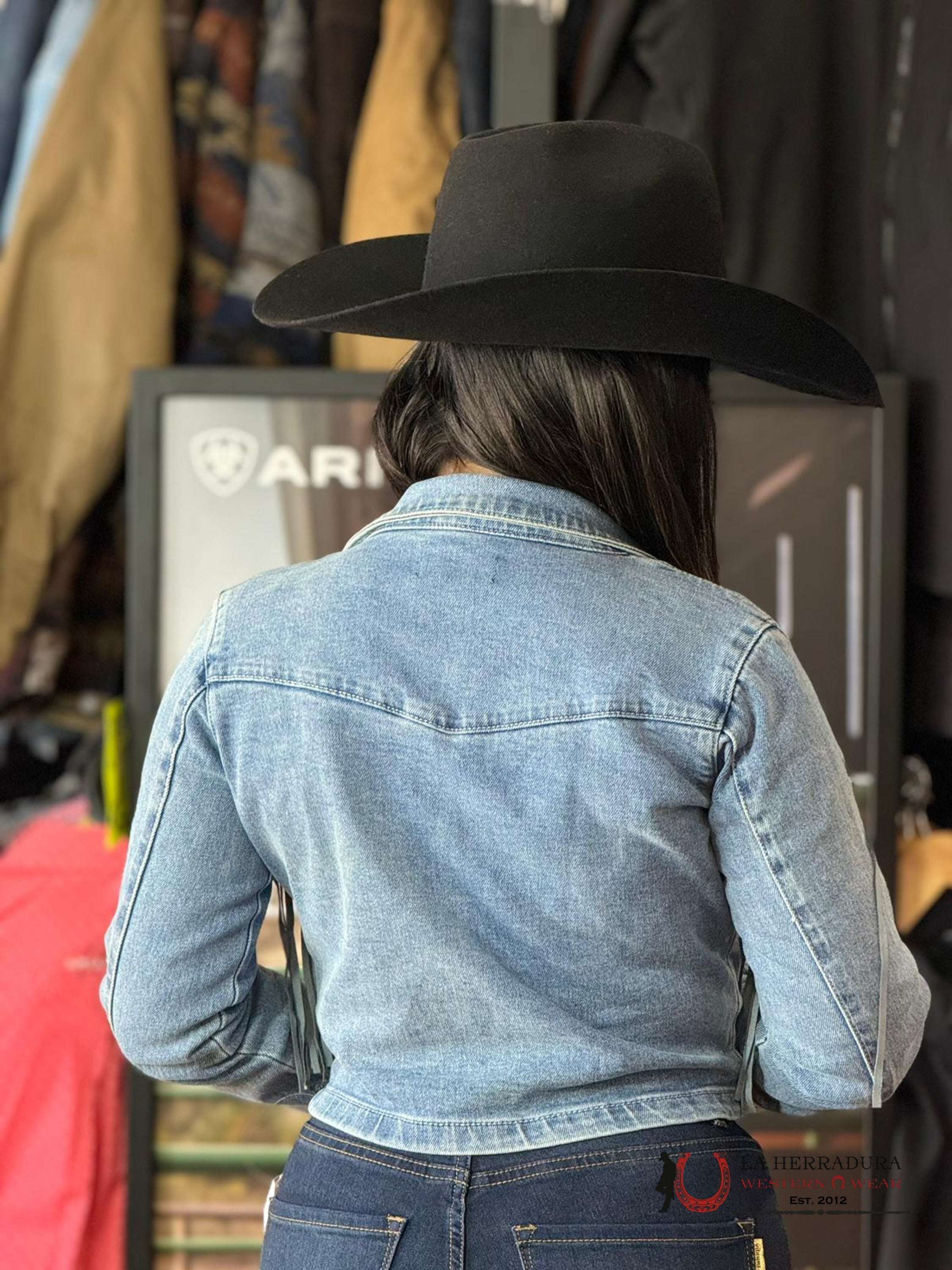 Rock&Roll Womens Blue Fringe Denim Jacket Ropa Mujeres
