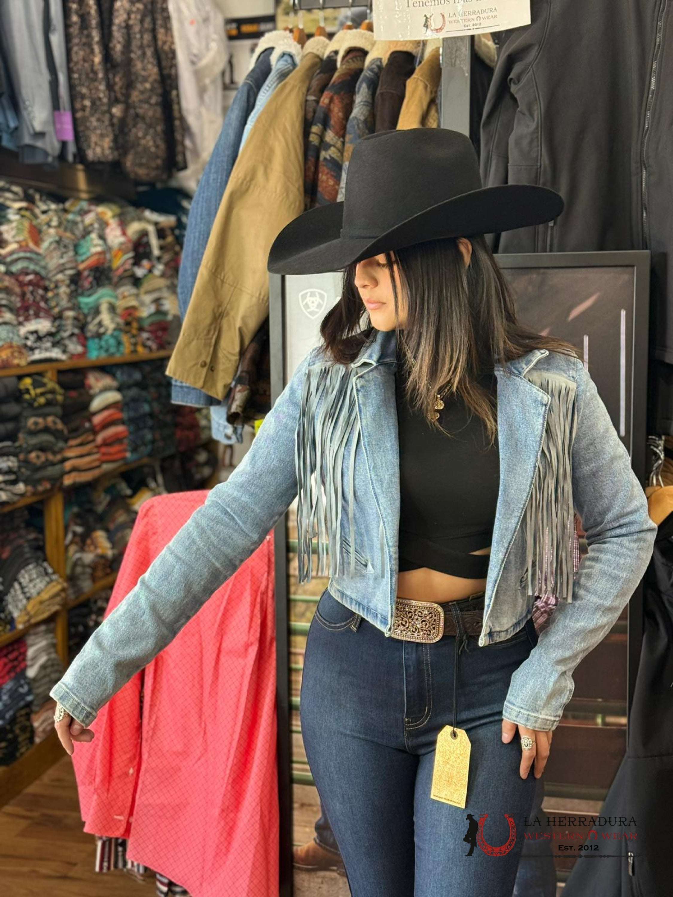 Rock&Roll Womens Blue Fringe Denim Jacket Ropa Mujeres