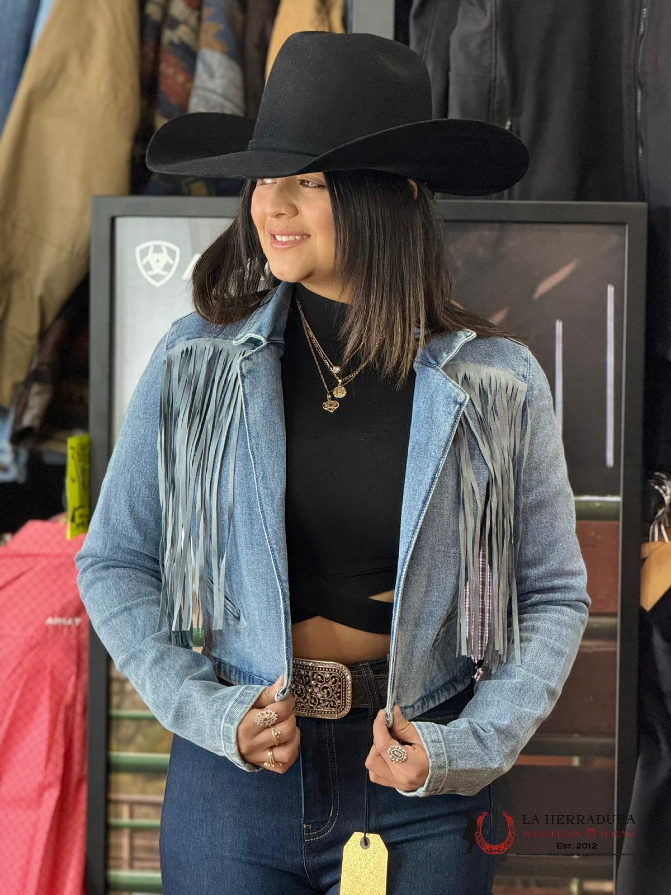 Rock&Roll Womens Blue Fringe Denim Jacket Ropa Mujeres