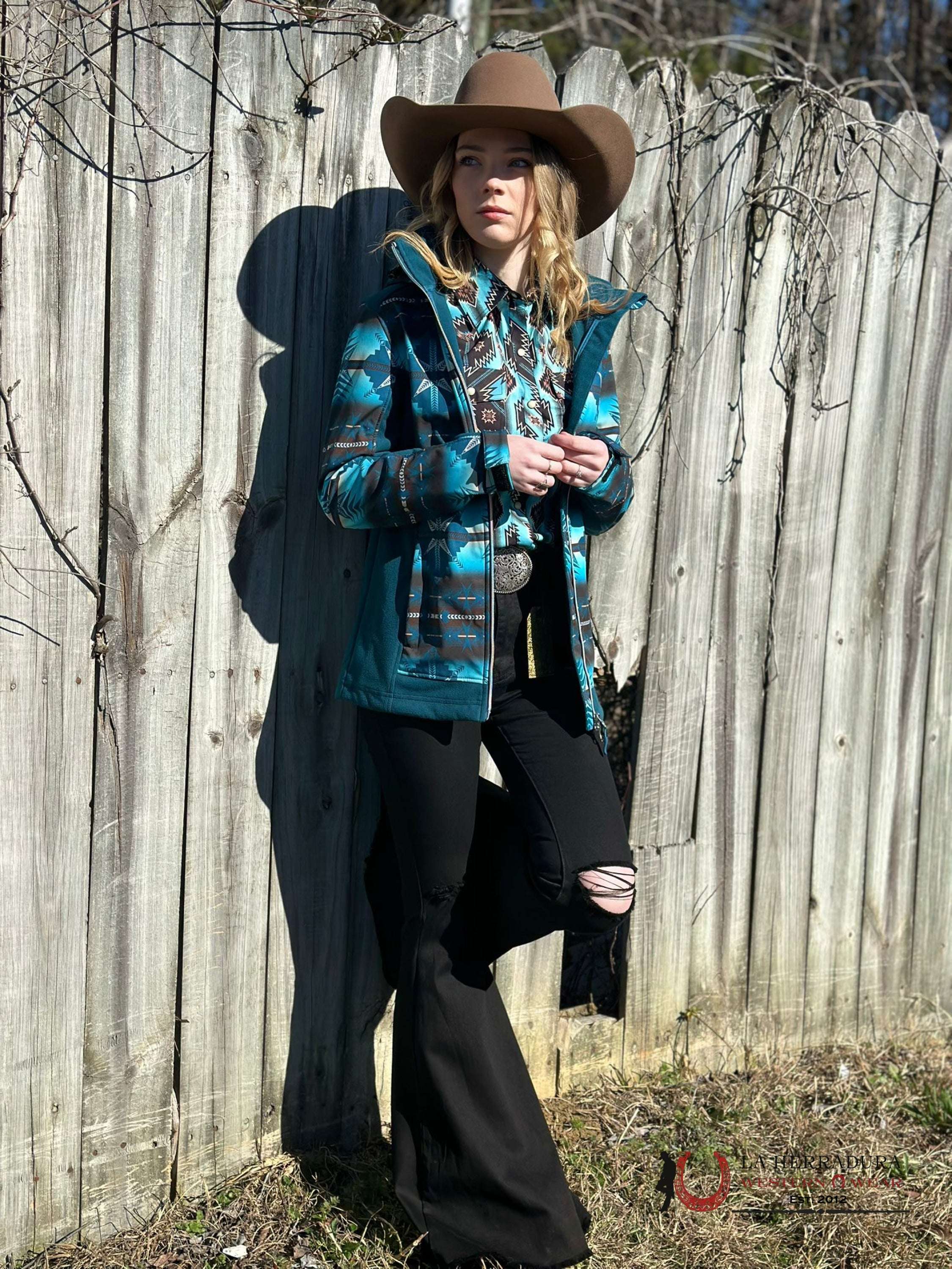 Rock&Roll Womens Blue Printed Aztec Softshell Jacket Ropa Mujeres