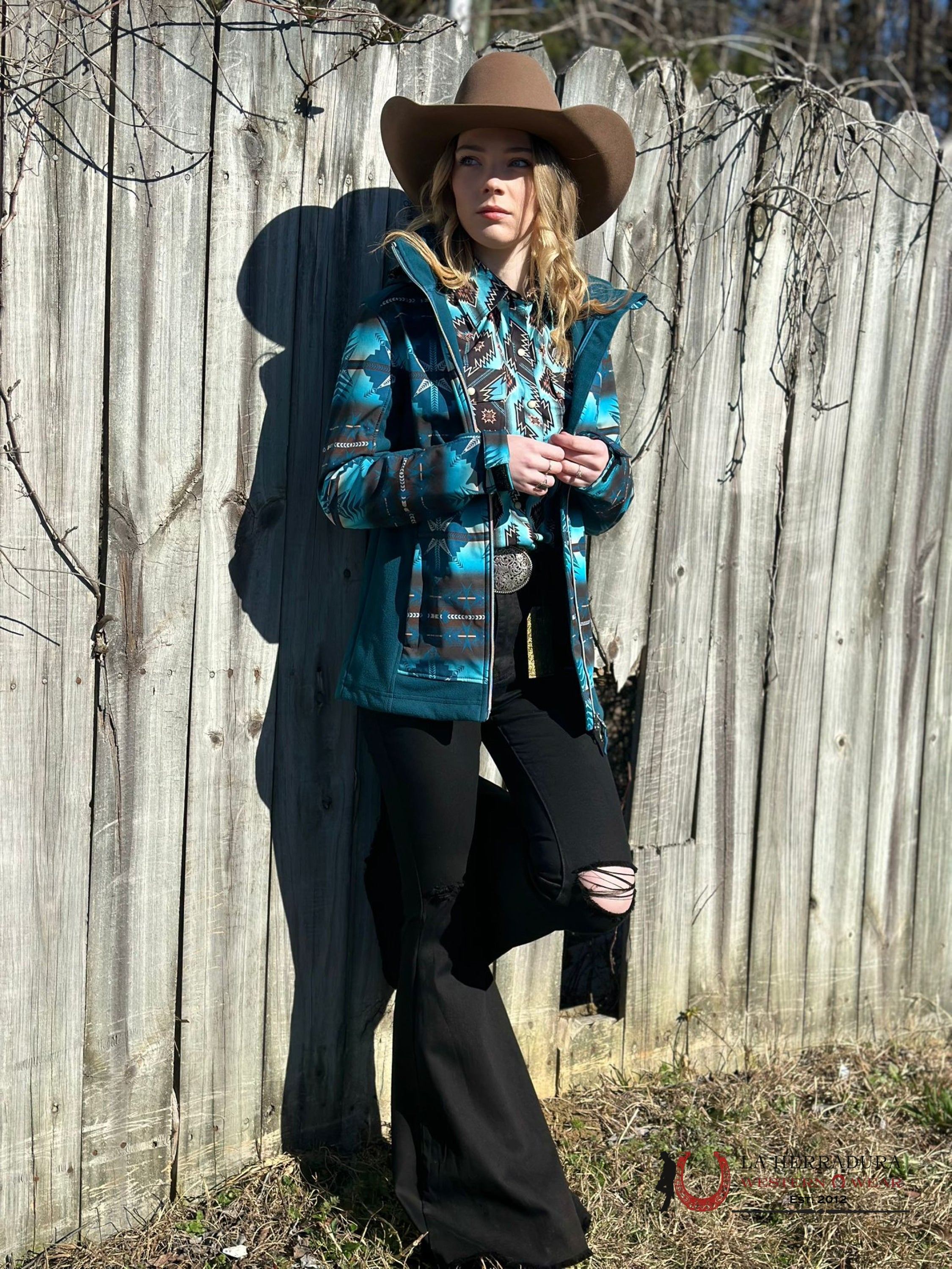 Rock&Roll Womens Blue Printed Aztec Softshell Jacket Ropa Mujeres