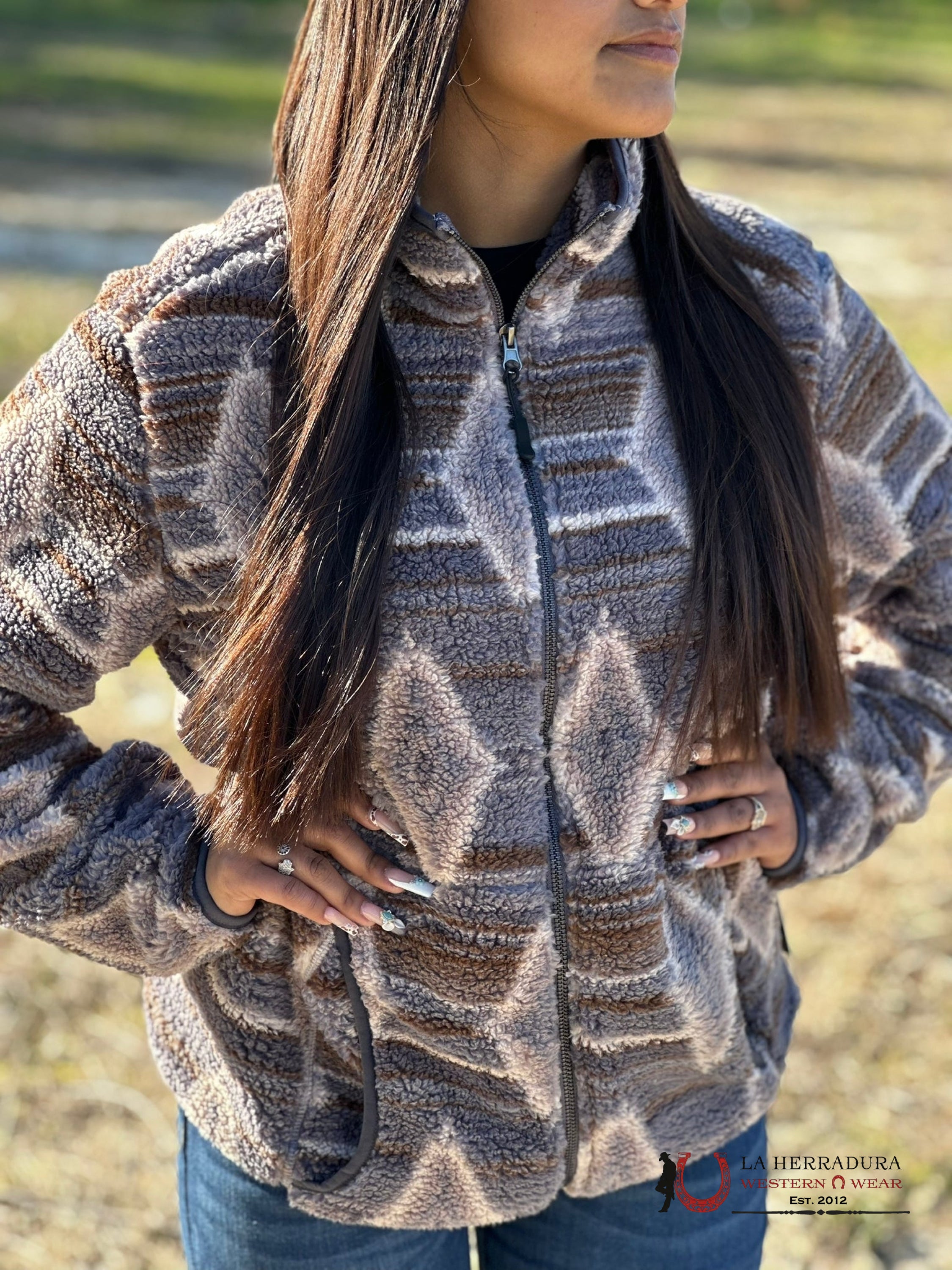 Rock&Roll Womens Brown Aztec Printed Berber Full Zip Ropa Mujeres