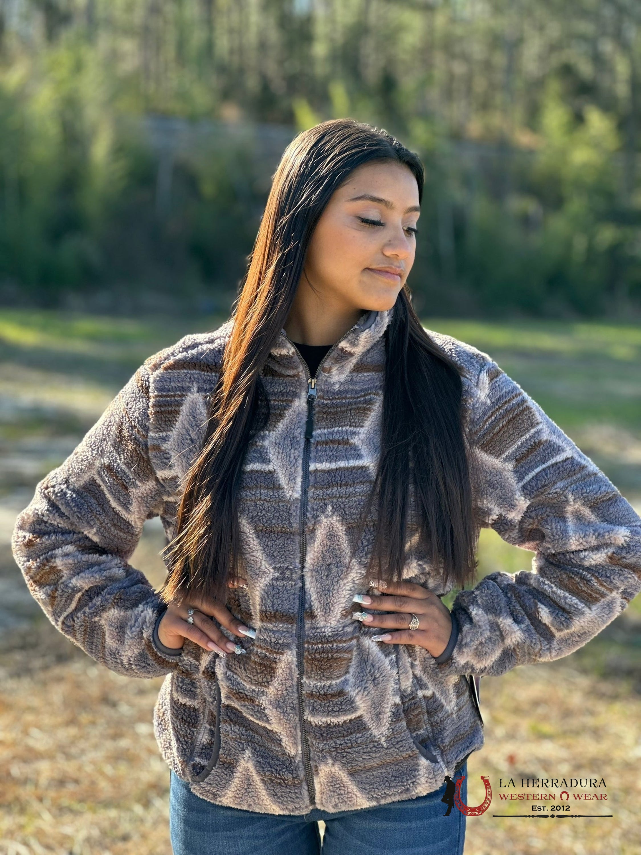 Rock&Roll Womens Brown Aztec Printed Berber Full Zip Ropa Mujeres