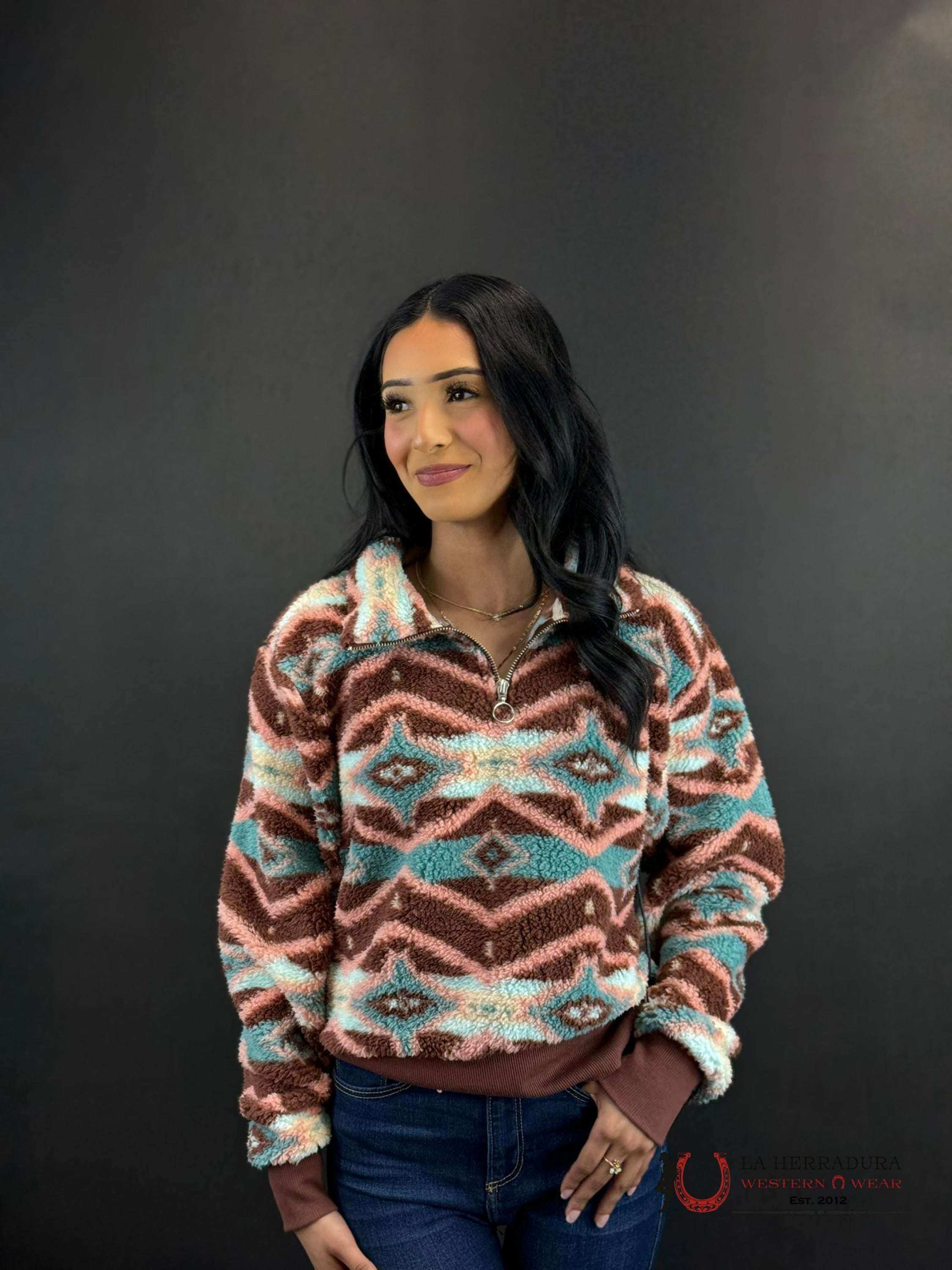Rock&Roll Womens Brown & Teal All Over Print Pullover Ropa Mujeres