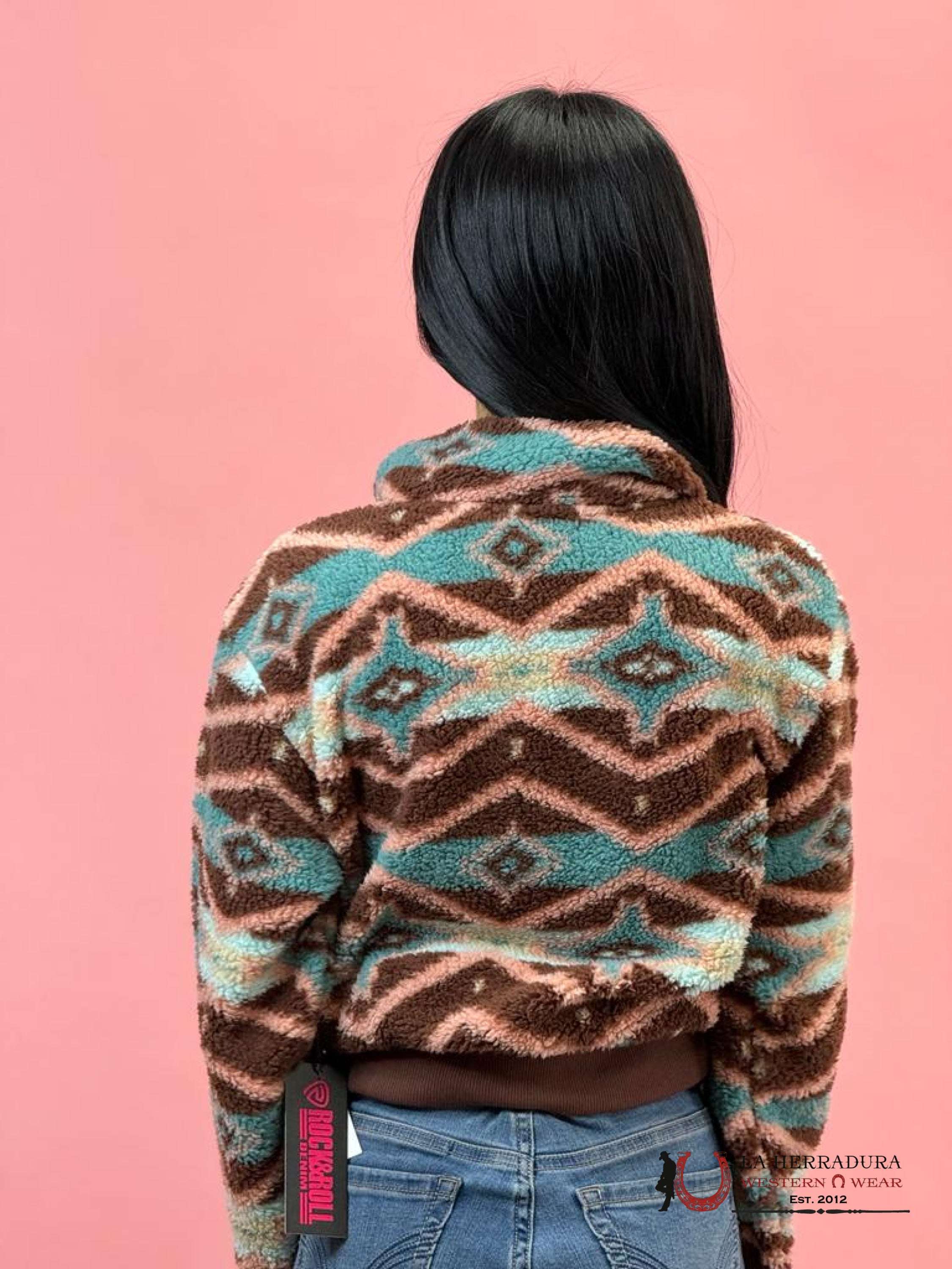 Rock&Roll Womens Brown & Teal All Over Print Pullover Ropa Mujeres