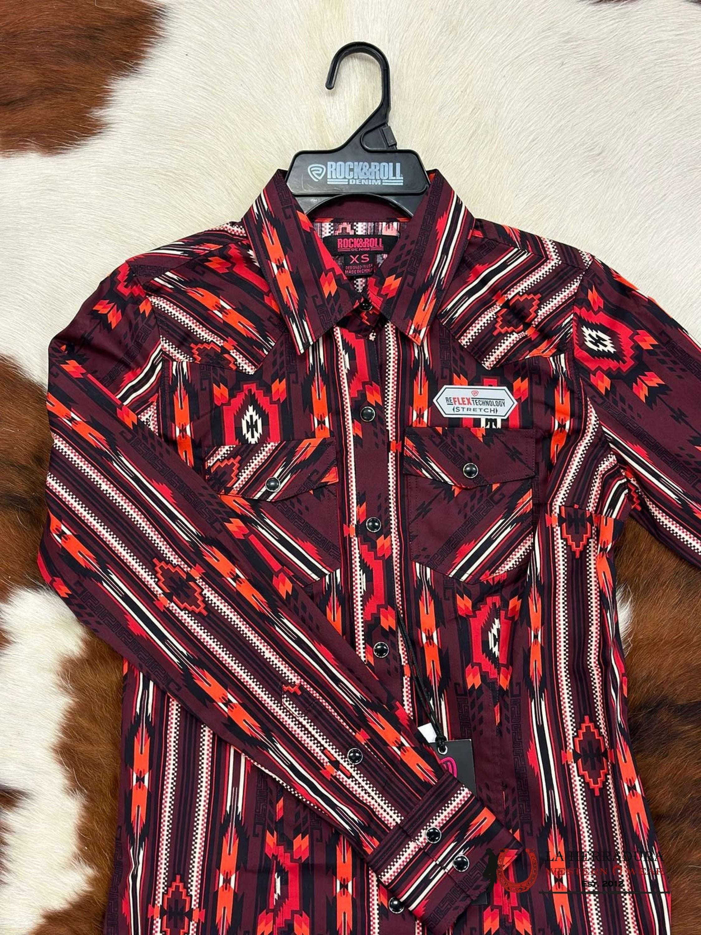 ROCK&ROLL WOMENS BURGUNDY GEO SNAP SHIRT RRWSOSRZ1K ROPA MUJERES