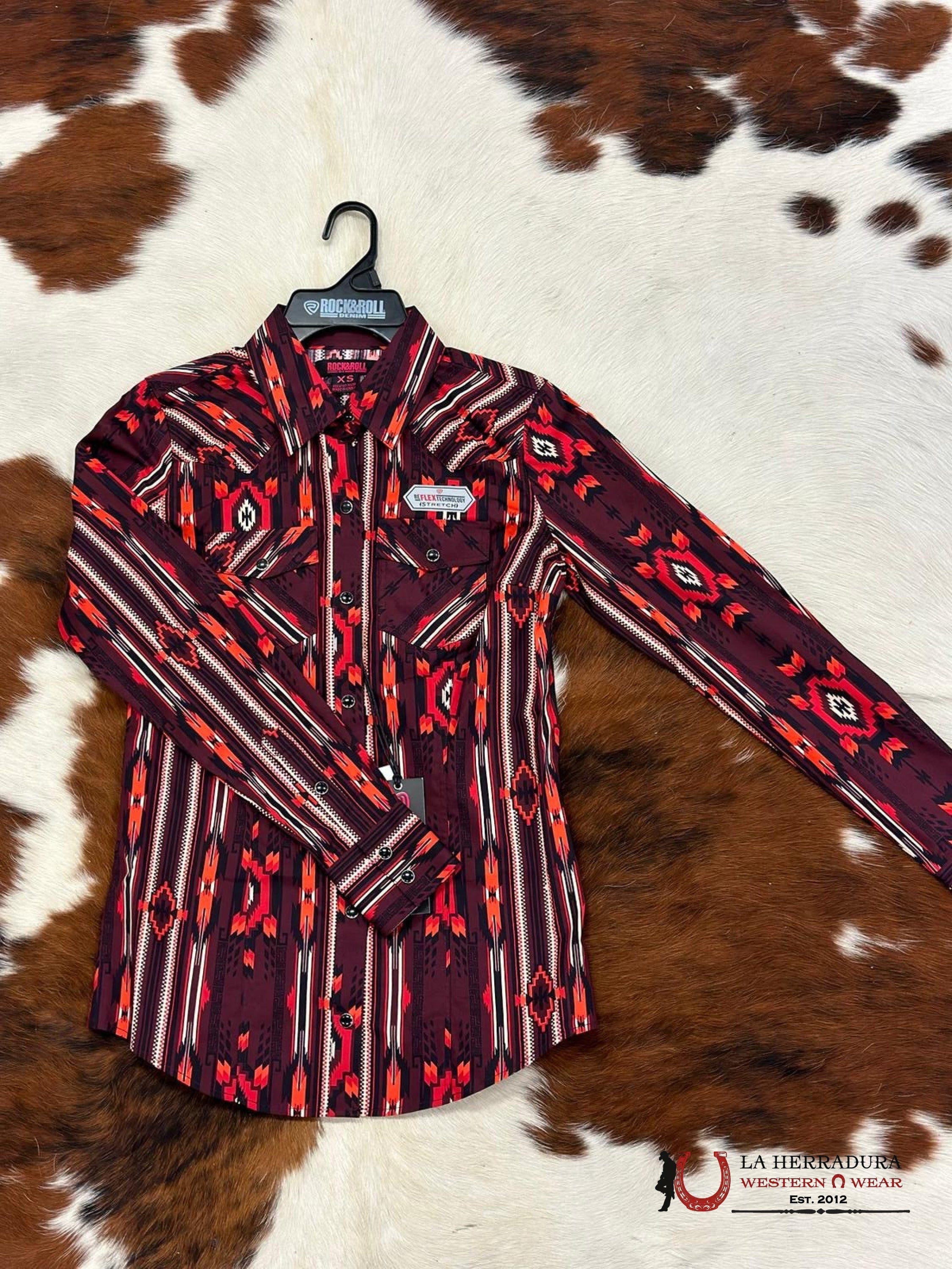 ROCK&ROLL WOMENS BURGUNDY GEO SNAP SHIRT RRWSOSRZ1K ROPA MUJERES