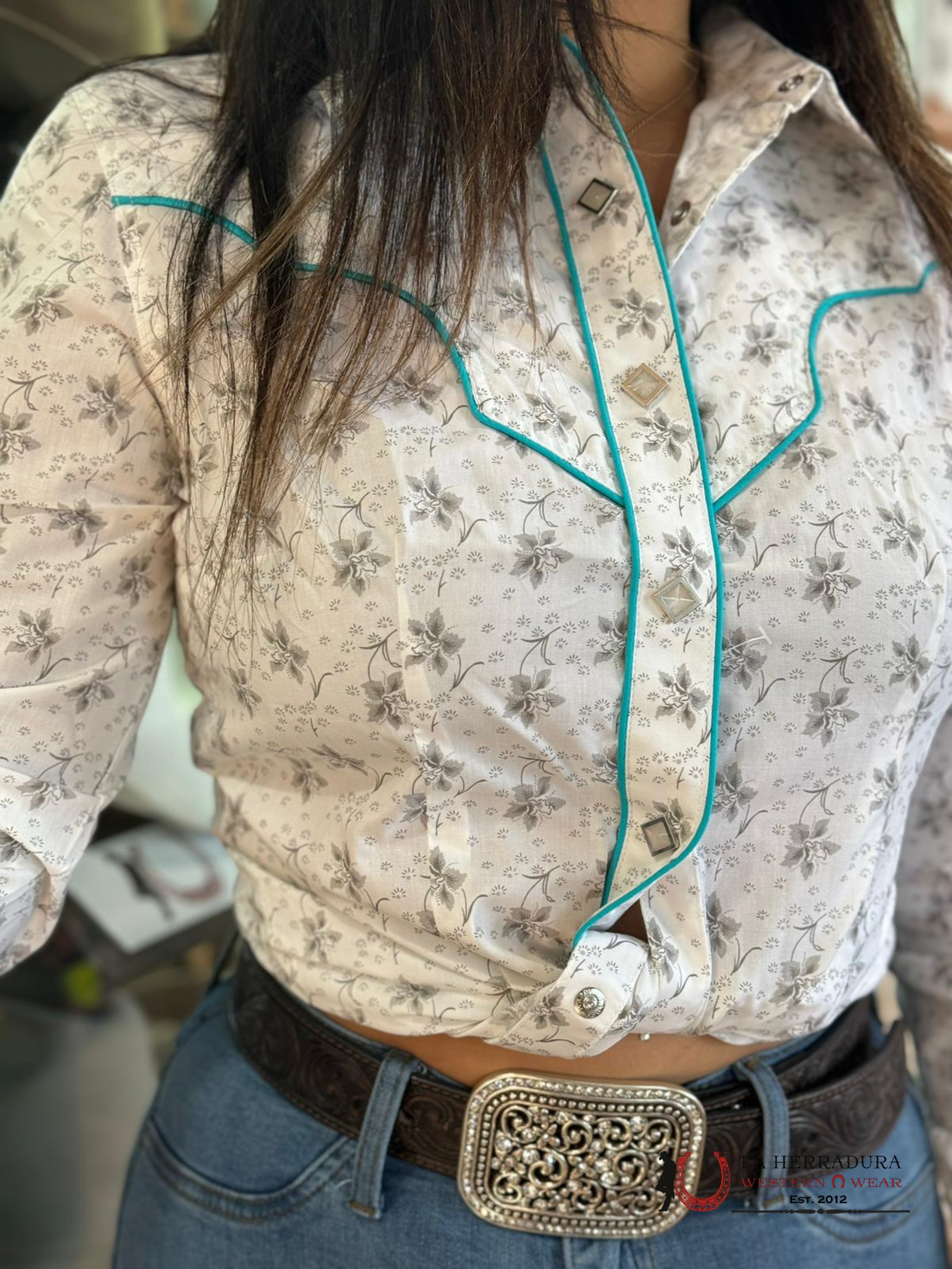 Rock&Roll Womens Charcoal Floral Snap With Piping Ropa Mujeres