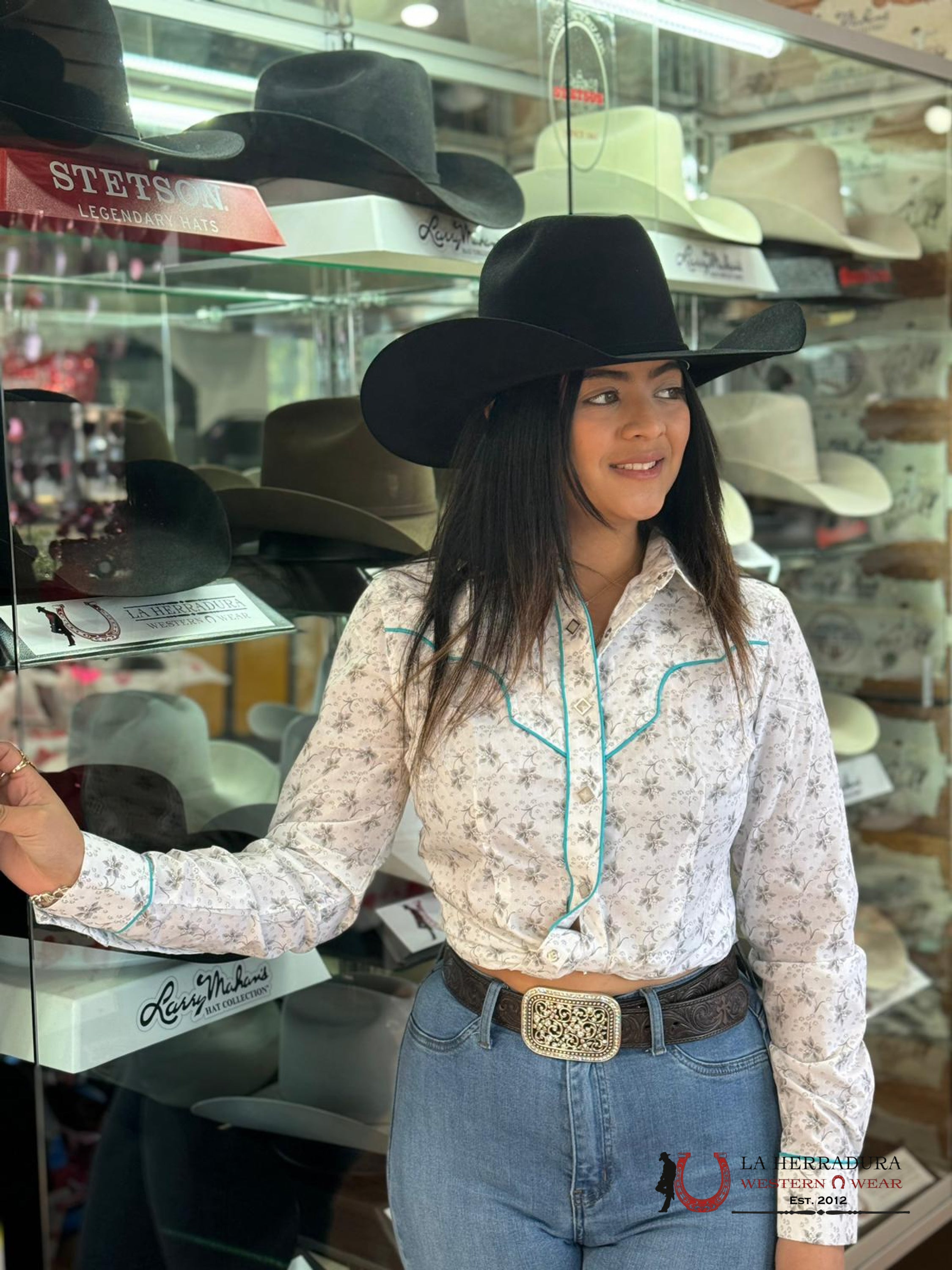 Rock&Roll Womens Charcoal Floral Snap With Piping Ropa Mujeres