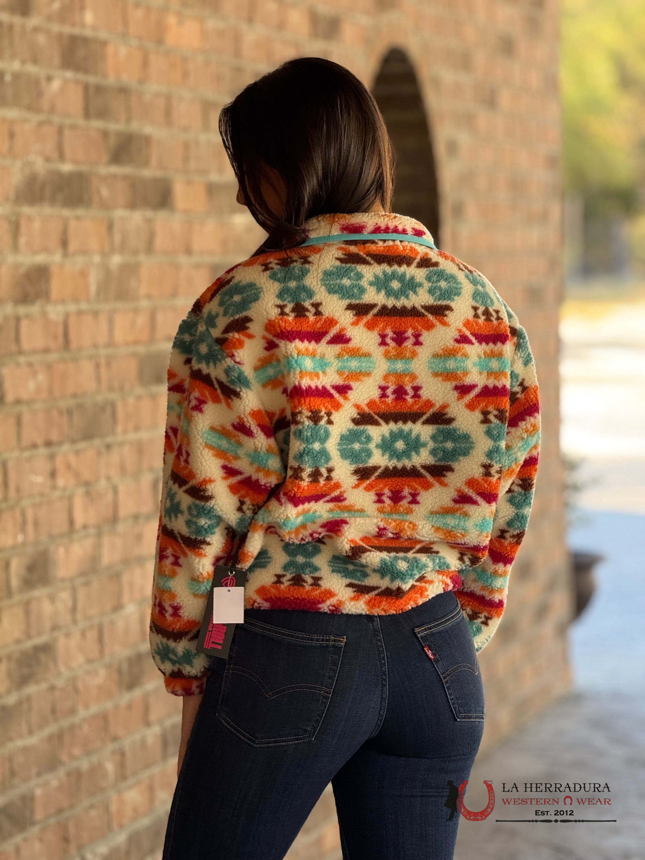 Rock&Roll Womens Cream Aztec Print Sherpa Pullover Ropa Mujeres