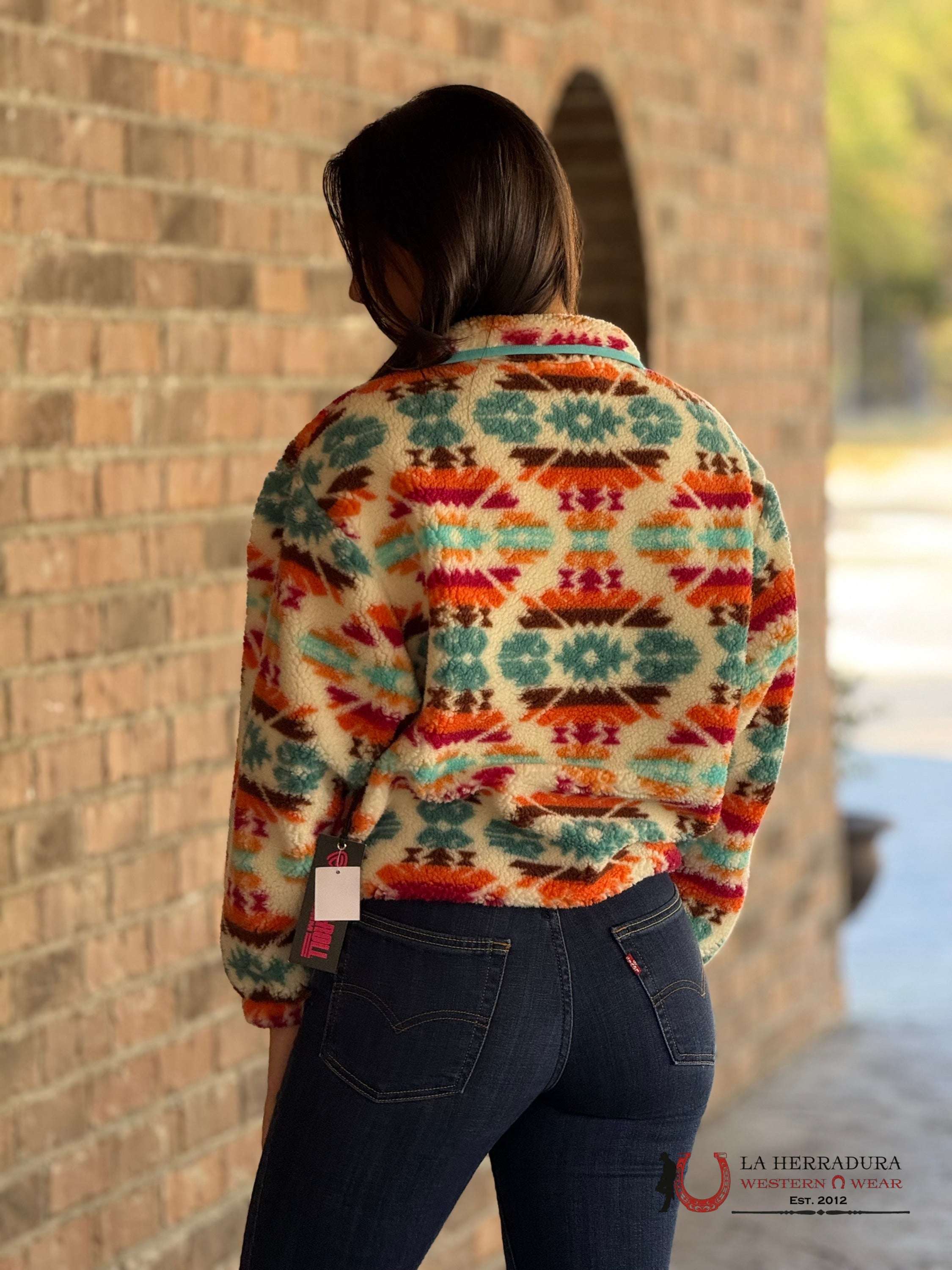 Rock&Roll Womens Cream Aztec Print Sherpa Pullover Ropa Mujeres