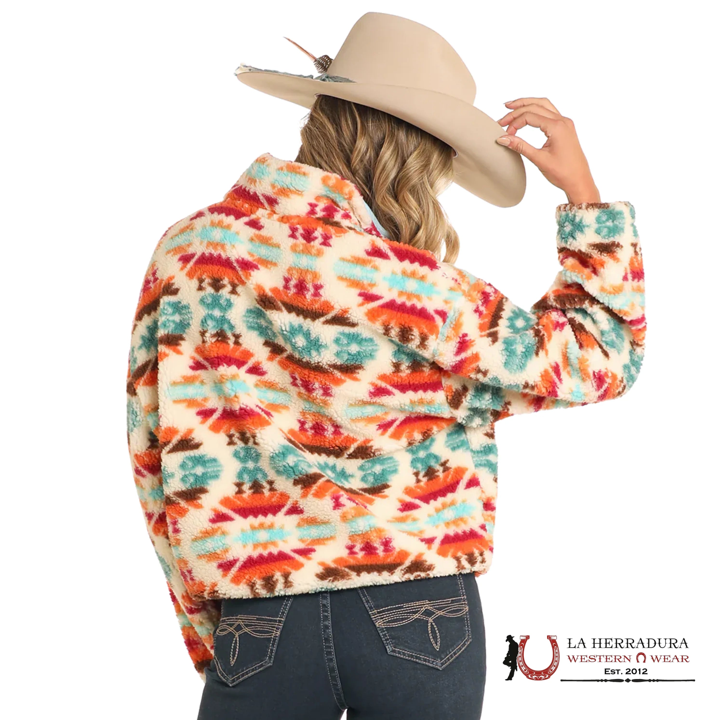 Rock&Roll Womens Cream Aztec Print Sherpa Pullover Ropa Mujeres